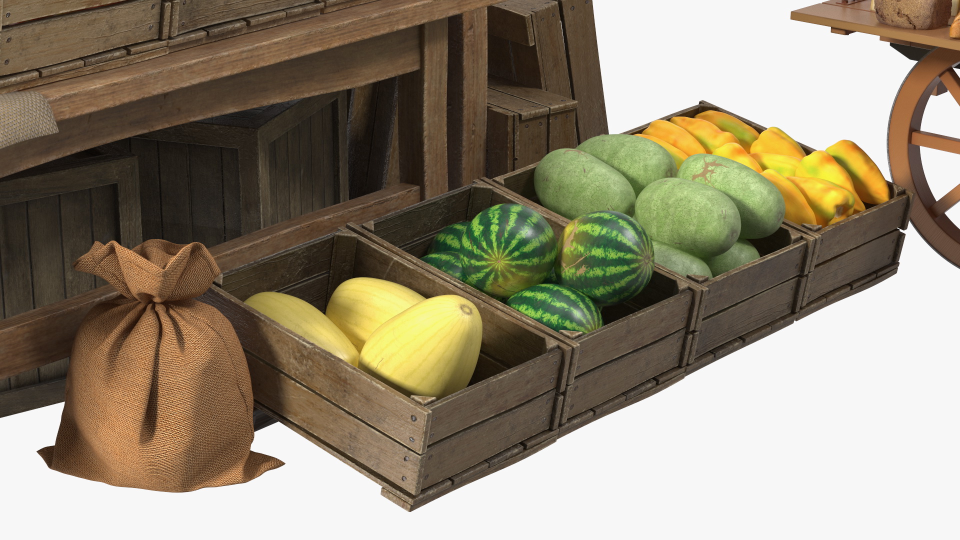 3D Medieval Trading Market Shop with Cart model