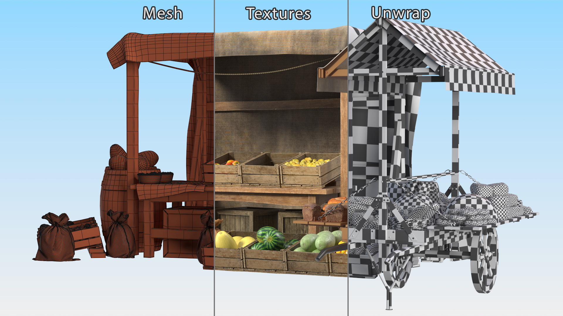 3D Medieval Trading Market Shop with Cart model