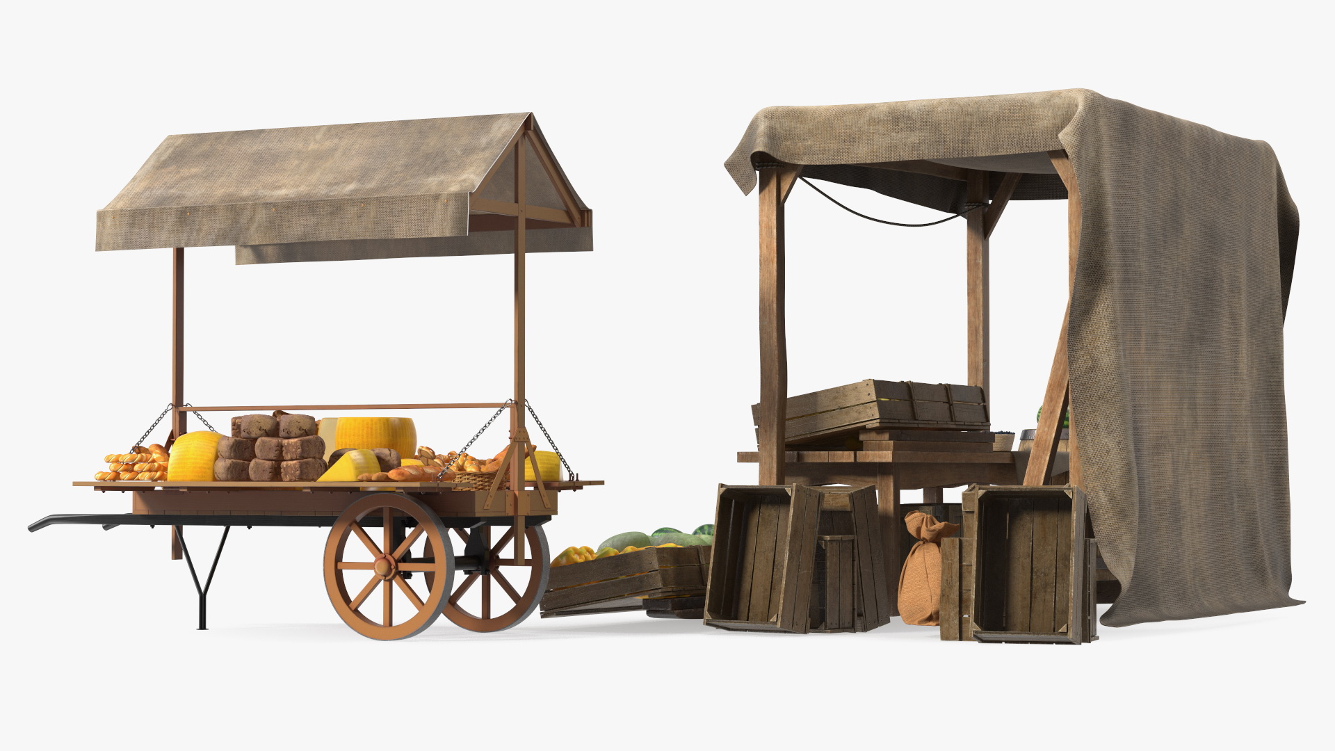 3D Medieval Trading Market Shop with Cart model