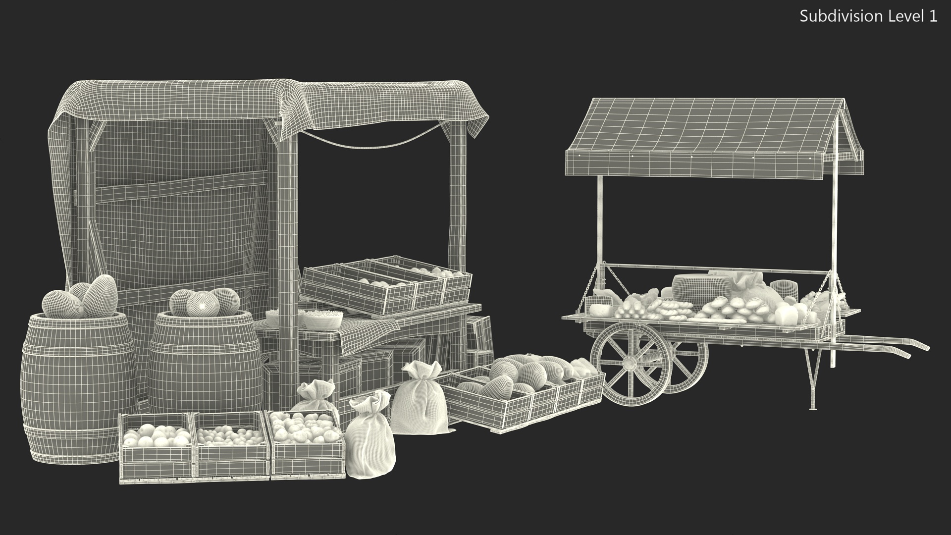 3D Medieval Trading Market Shop with Cart model