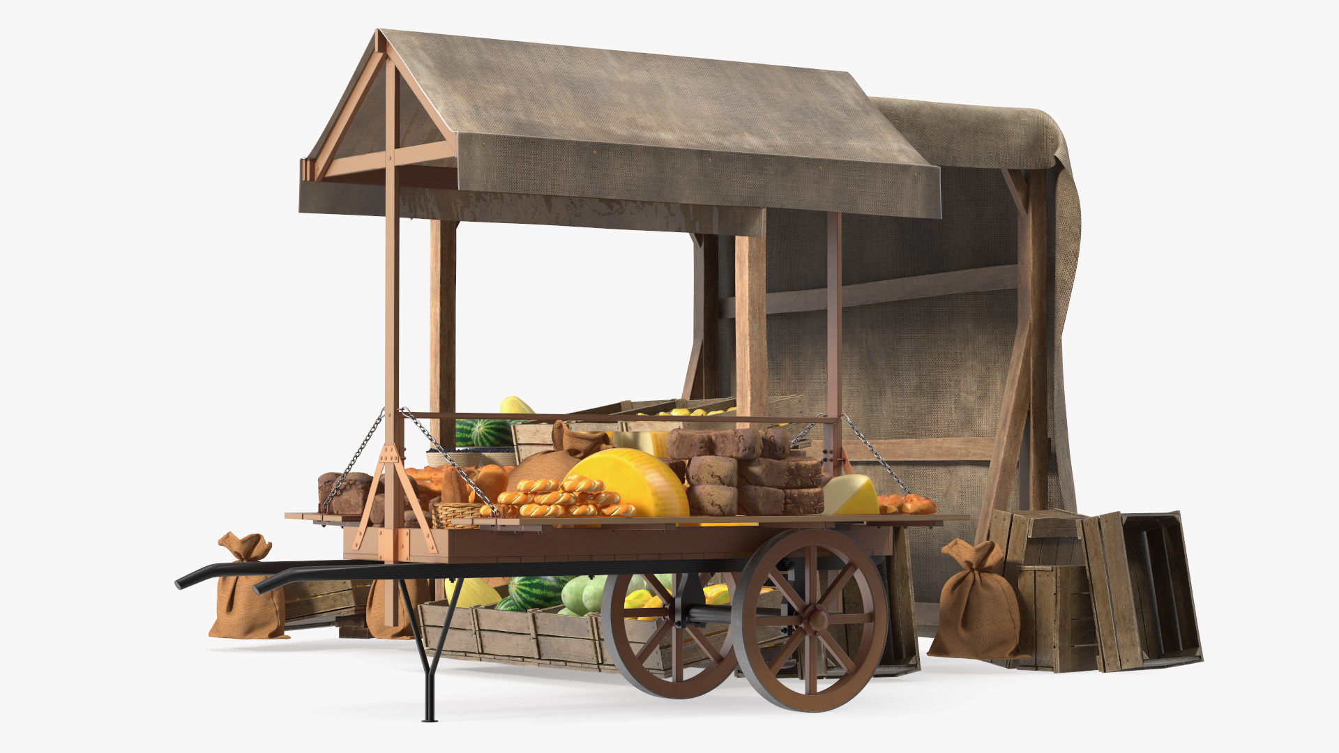 3D Medieval Trading Market Shop with Cart model
