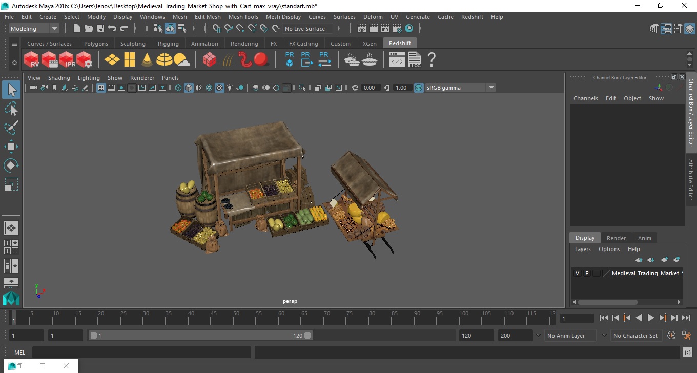 3D Medieval Trading Market Shop with Cart model