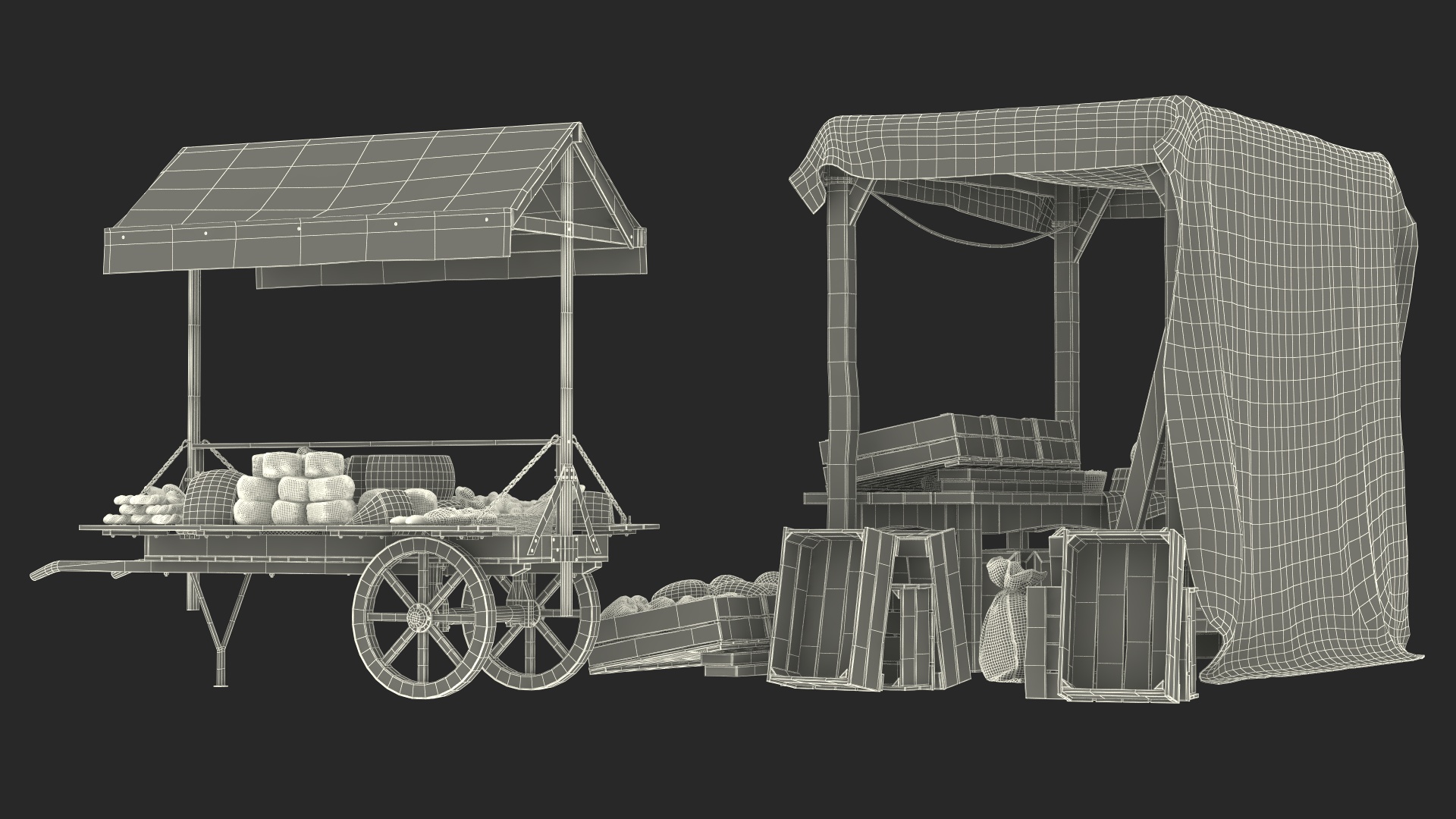 3D Medieval Trading Market Shop with Cart model