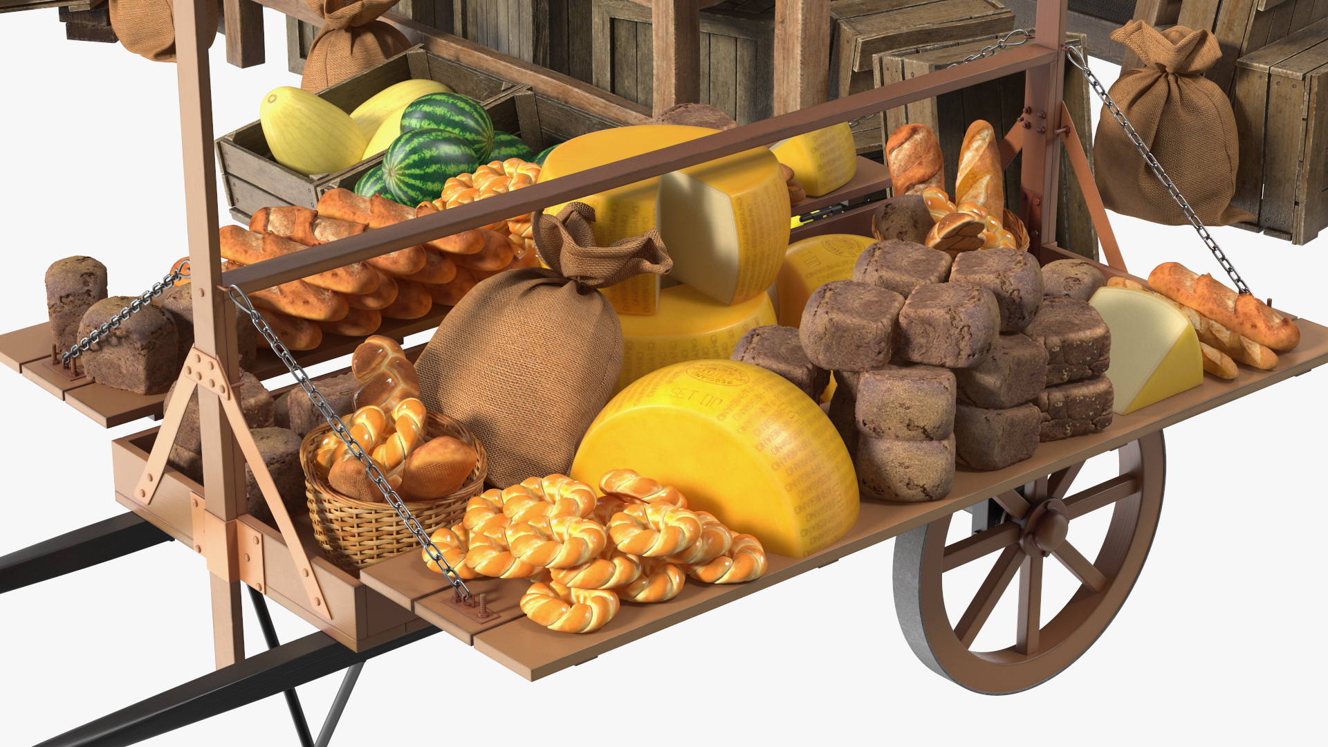 3D Medieval Trading Market Shop with Cart model