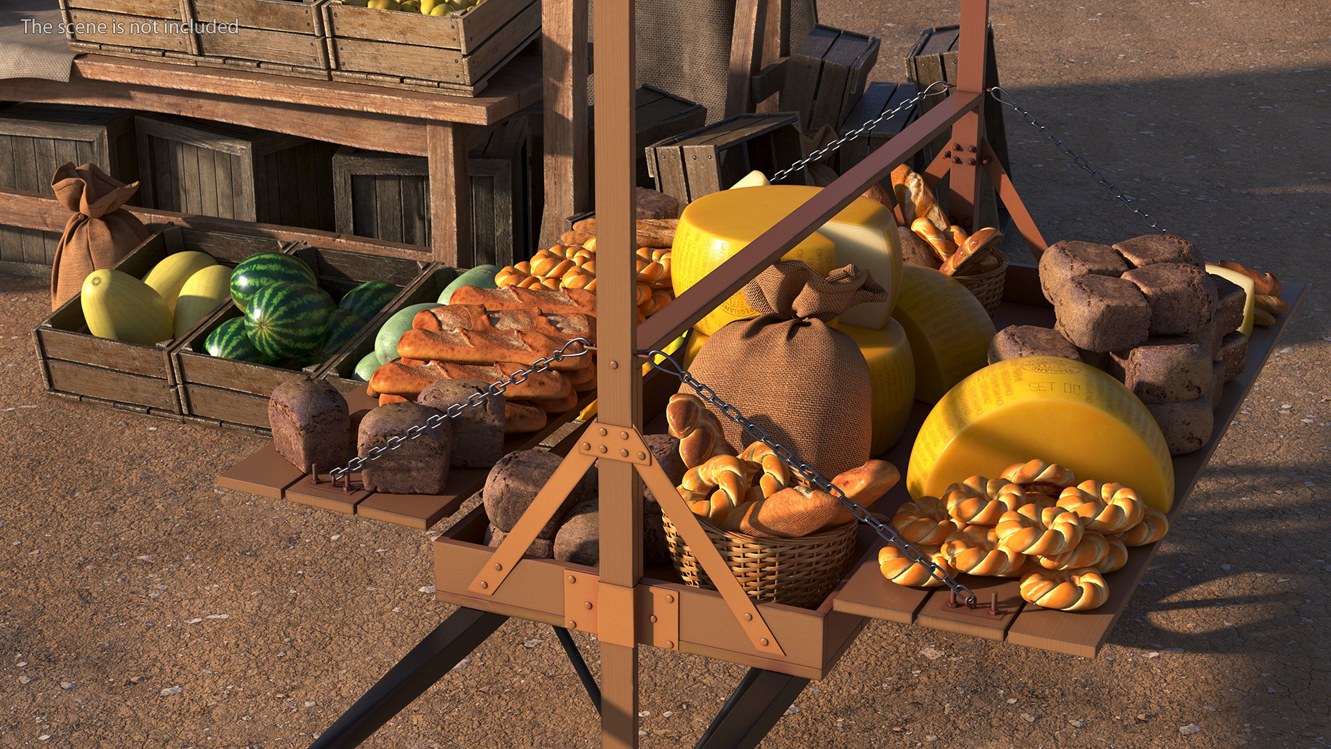 3D Medieval Trading Market Shop with Cart model