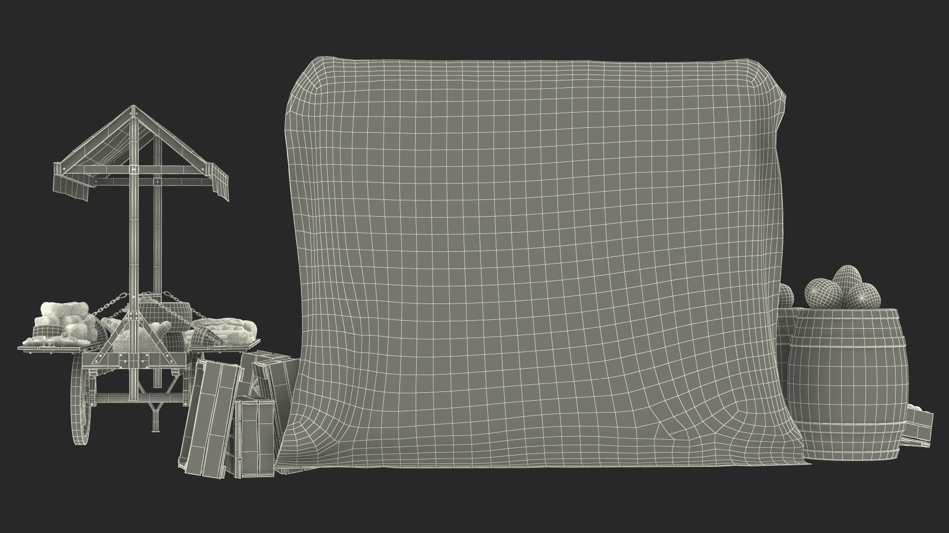 3D Medieval Trading Market Shop with Cart model