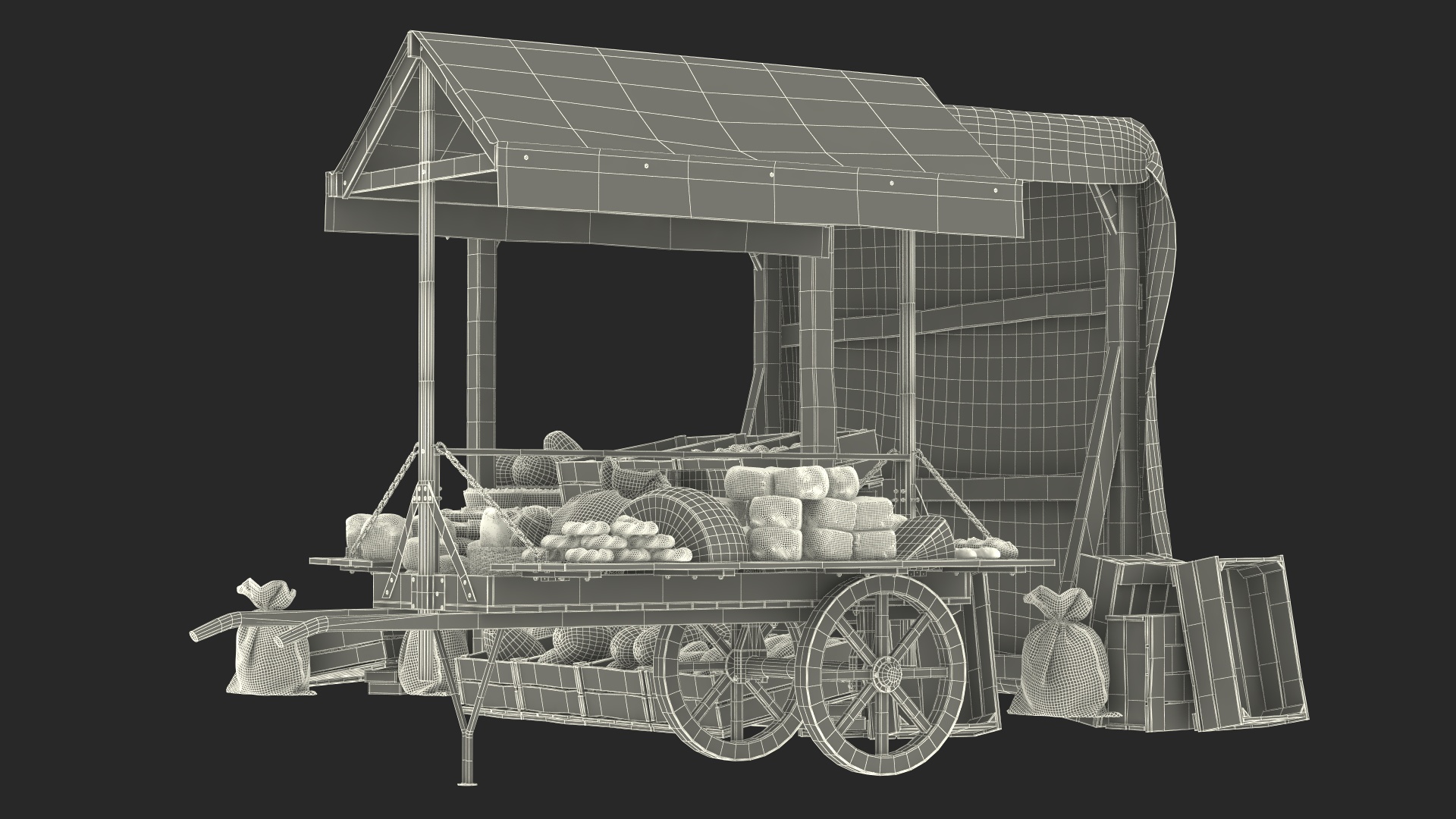 3D Medieval Trading Market Shop with Cart model