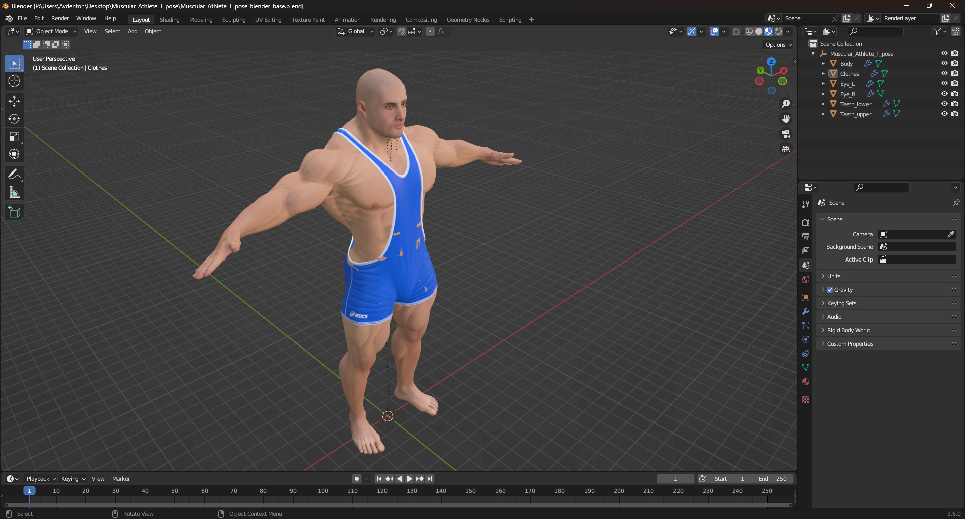 3D model Muscular Athlete T pose in Asics Blue Singlet