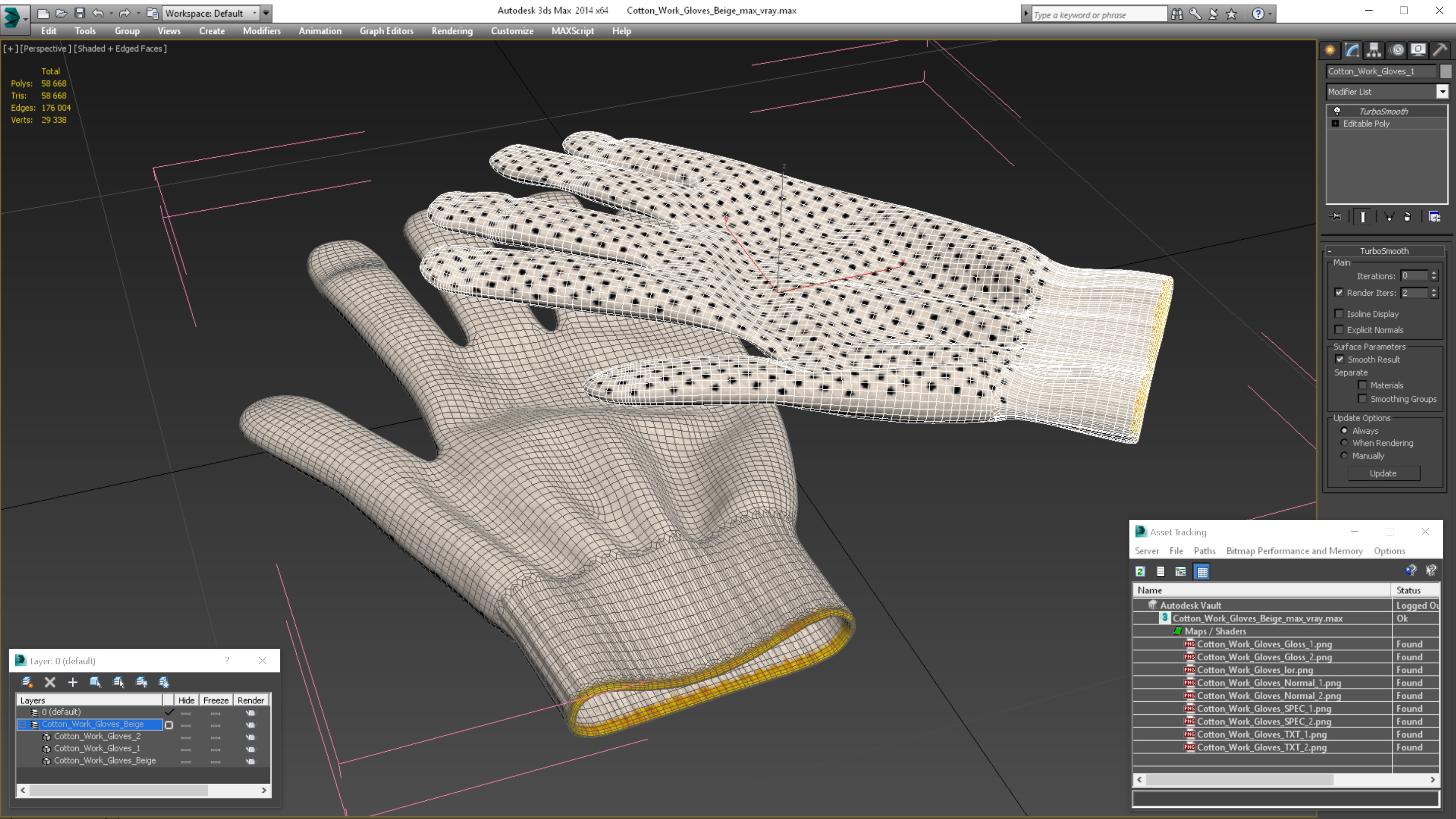 Cotton Work Gloves Beige 3D model