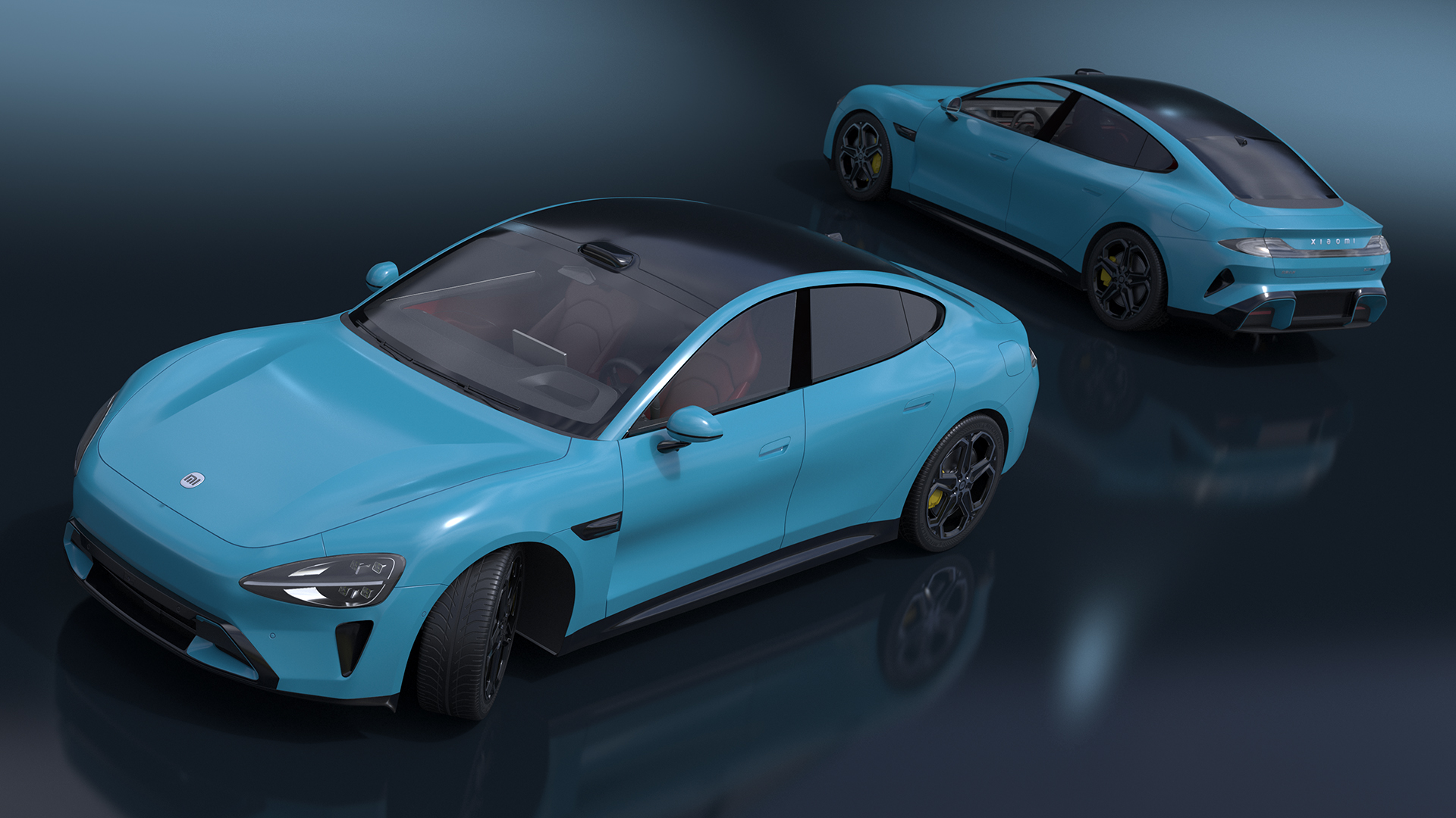 3D Electric Car Xiaomi SU7 EV Car 2023 Aqua Blue Rigged for Maya
