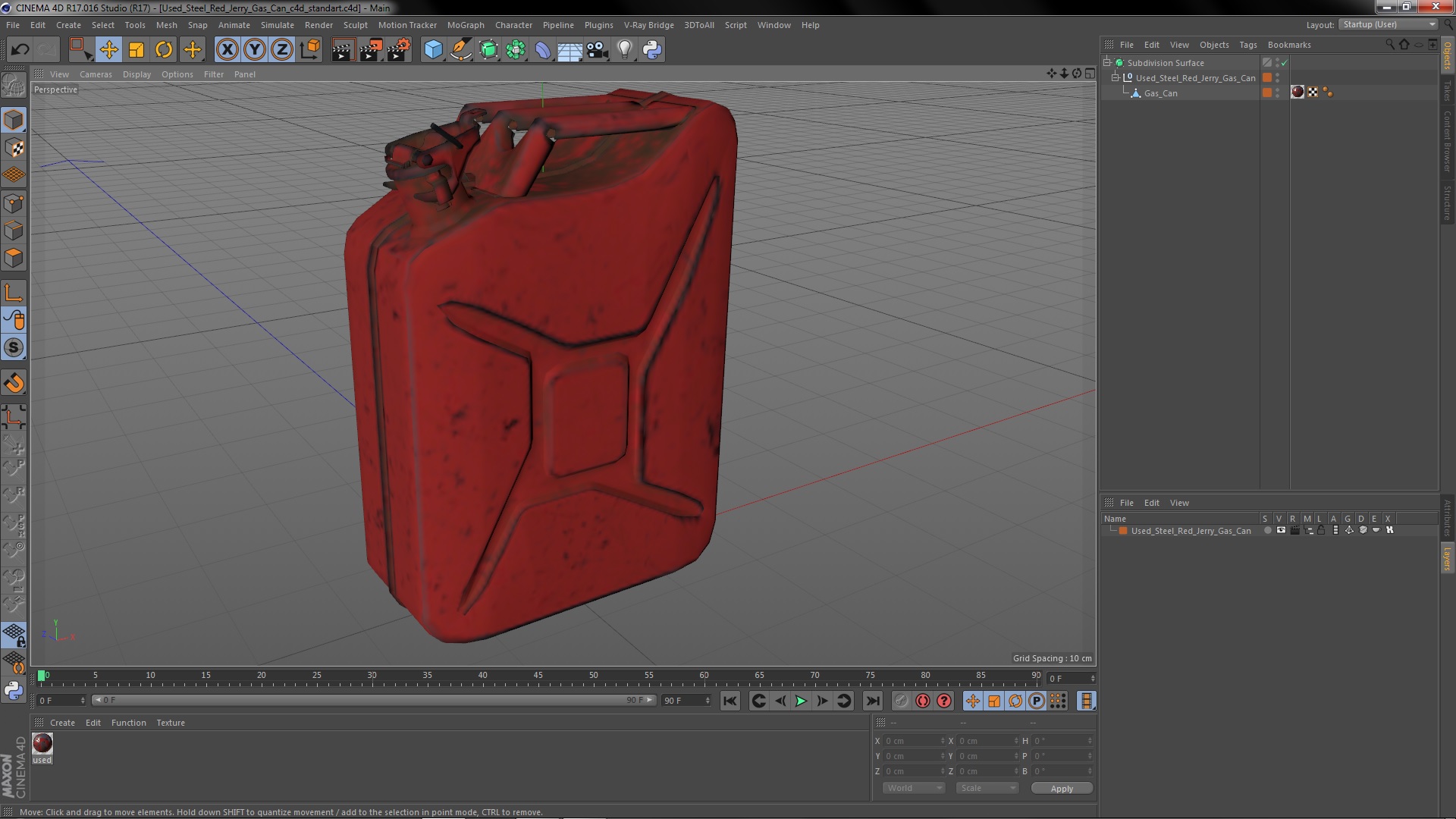 3D Used Steel Red Jerry Gas Can model