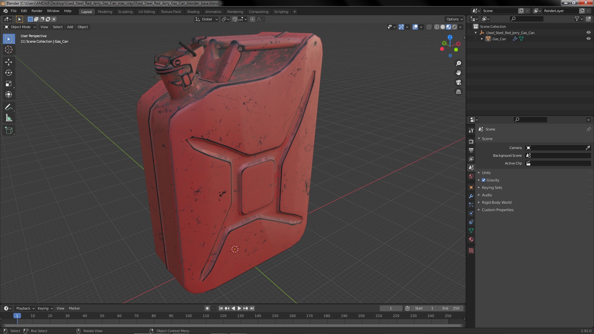 3D Used Steel Red Jerry Gas Can model