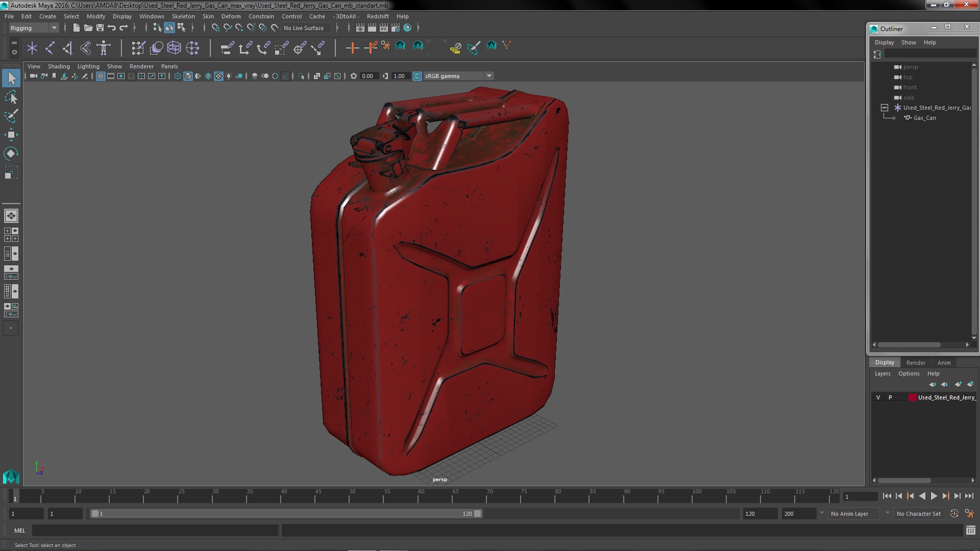 3D Used Steel Red Jerry Gas Can model