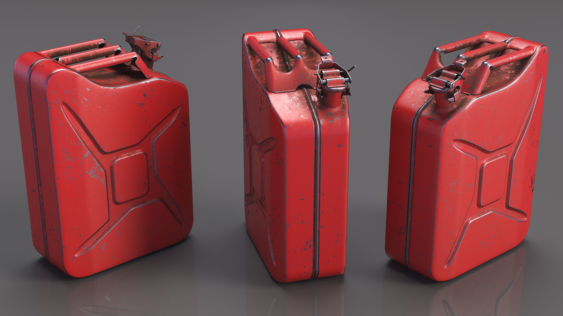 3D Used Steel Red Jerry Gas Can model
