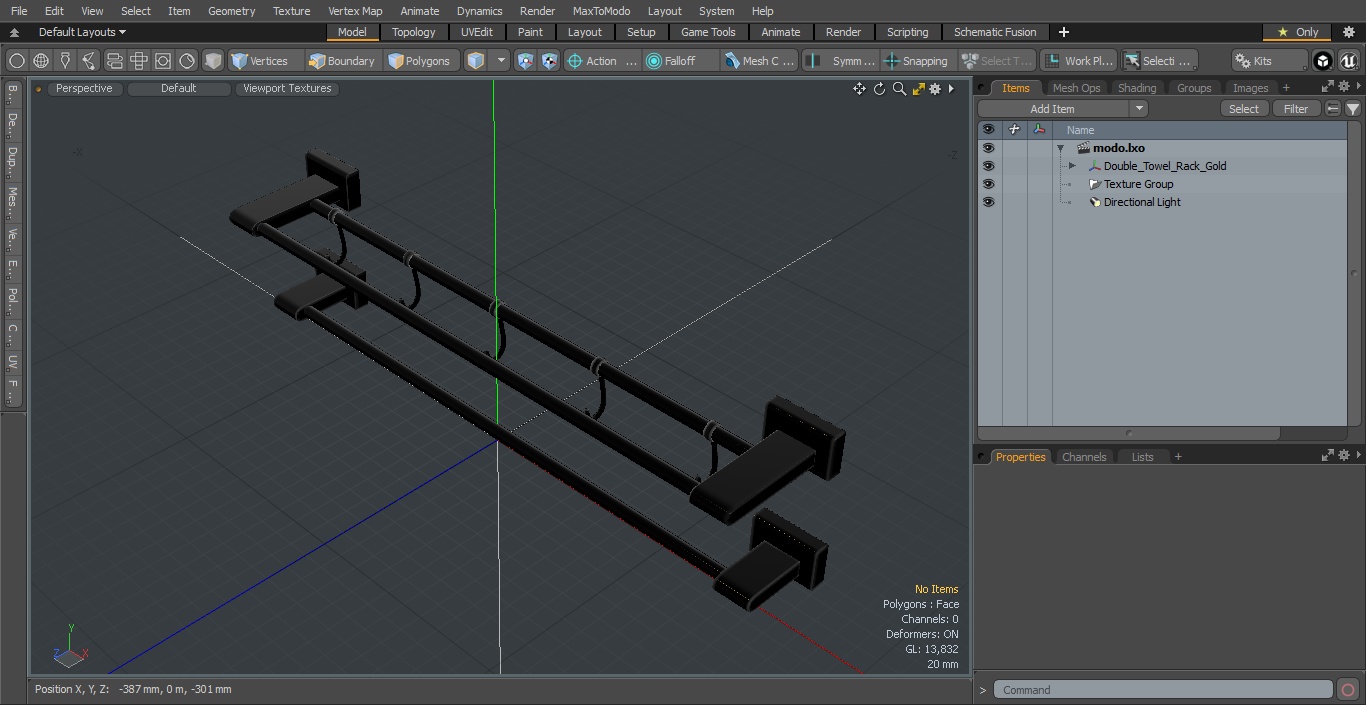 Double Towel Rack Gold 3D