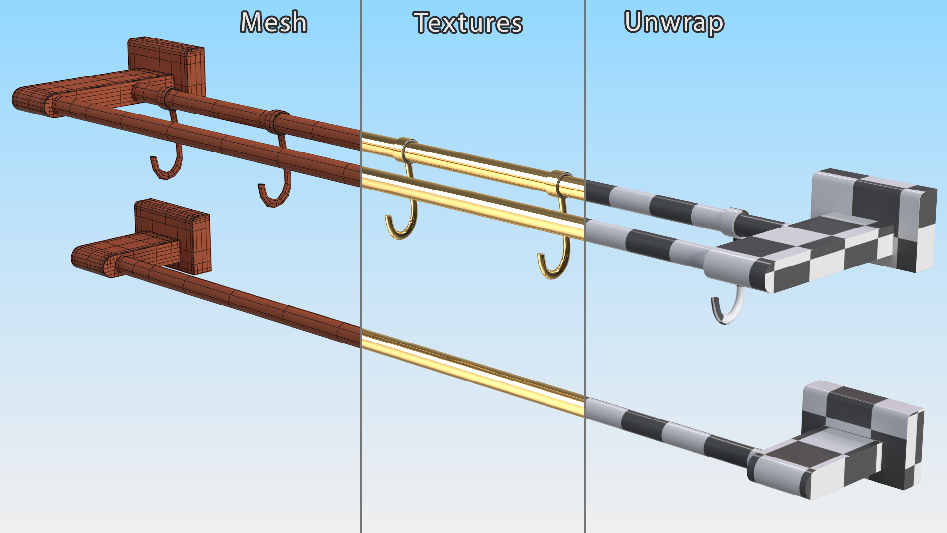 Double Towel Rack Gold 3D