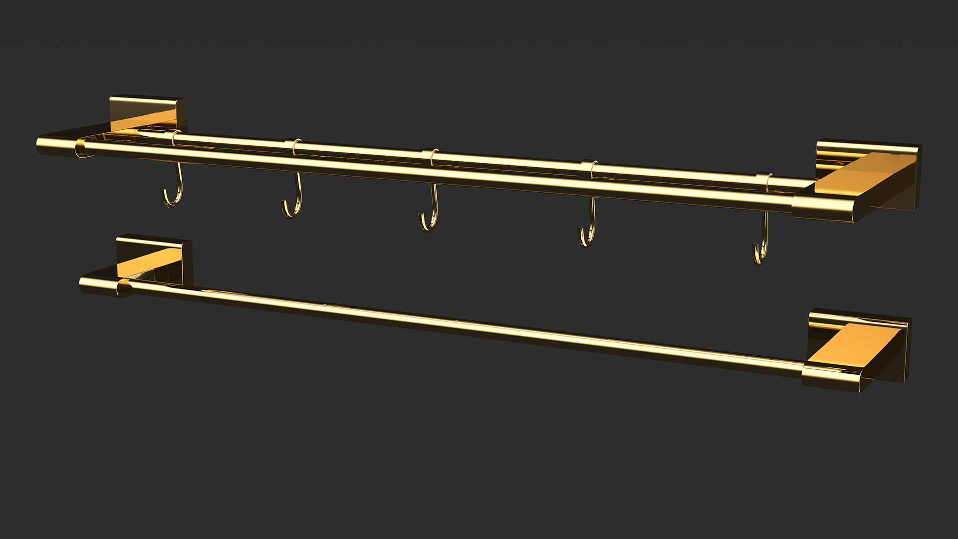 Double Towel Rack Gold 3D