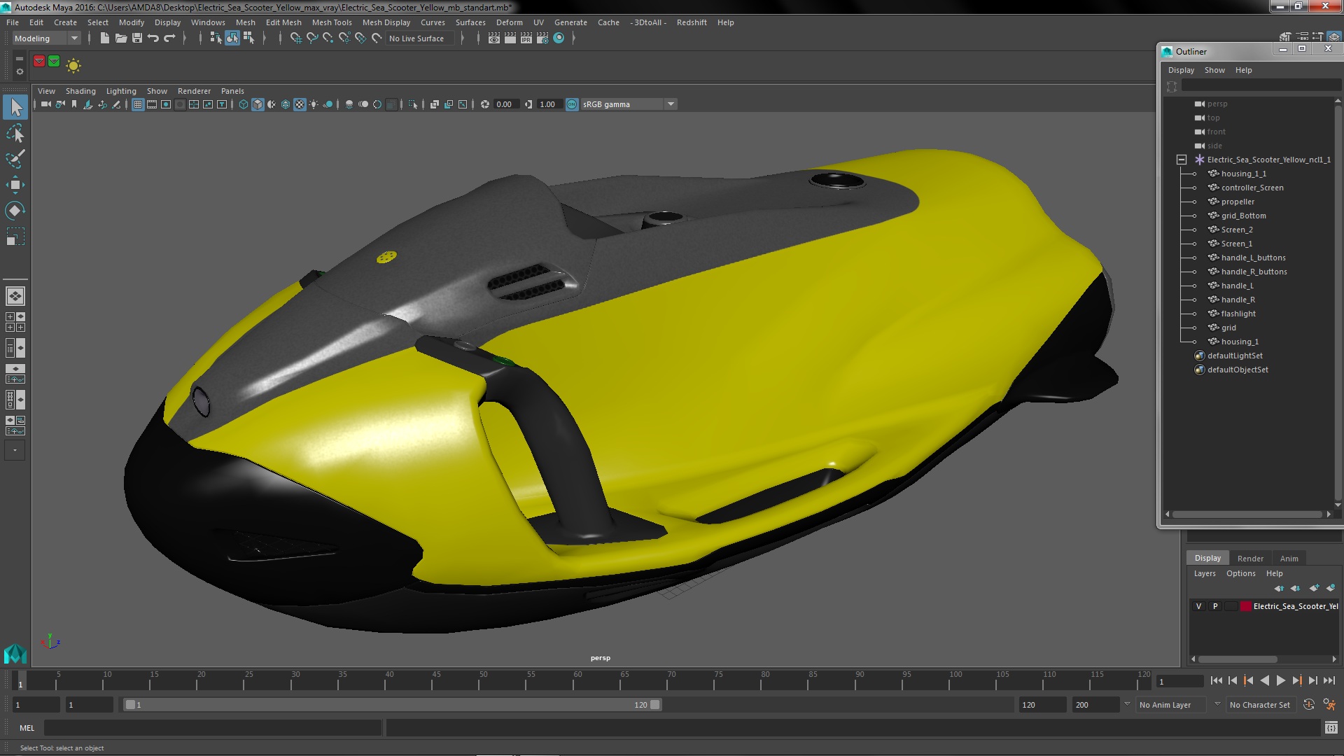 Electric Sea Scooter Yellow 3D