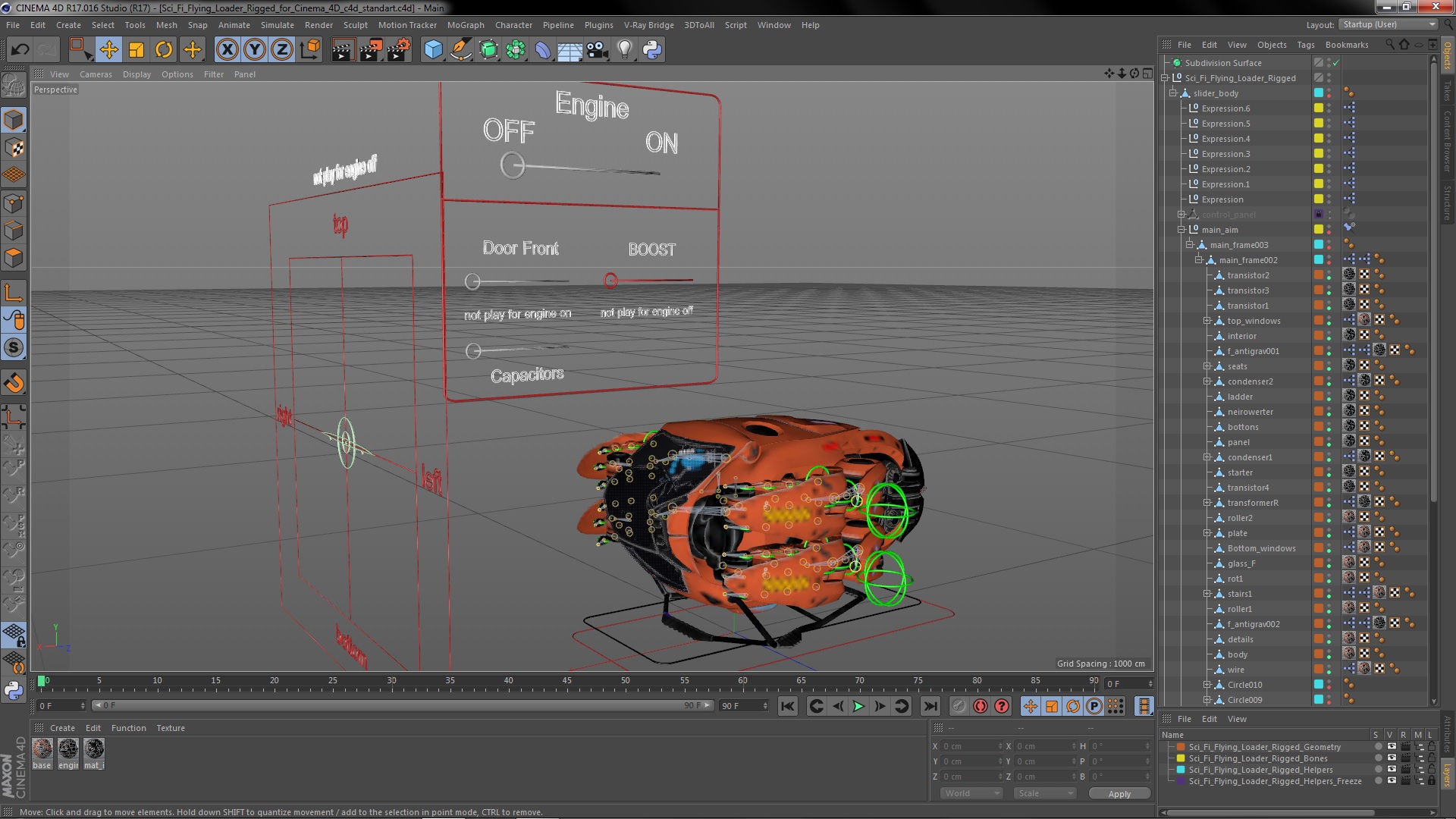 3D Sci Fi Flying Loader Rigged for Cinema 4D