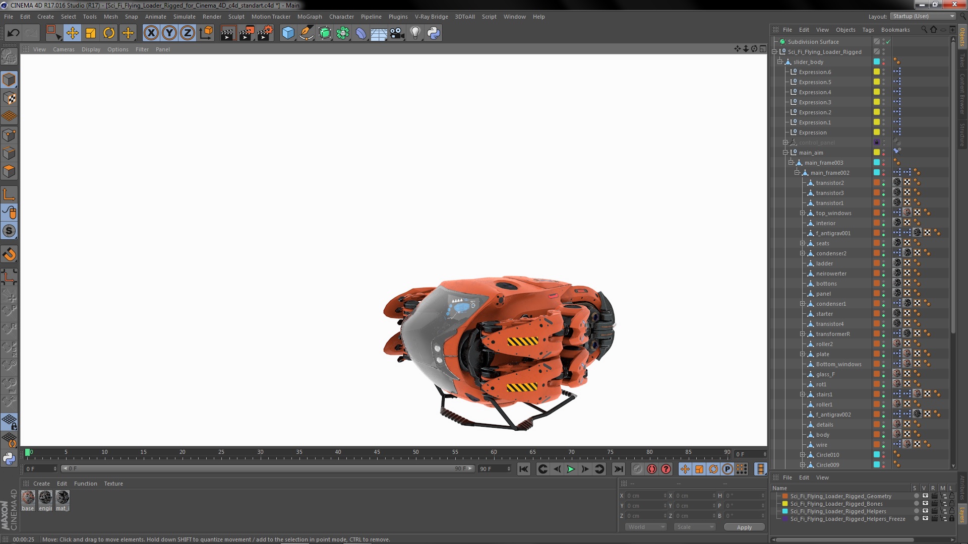 3D Sci Fi Flying Loader Rigged for Cinema 4D