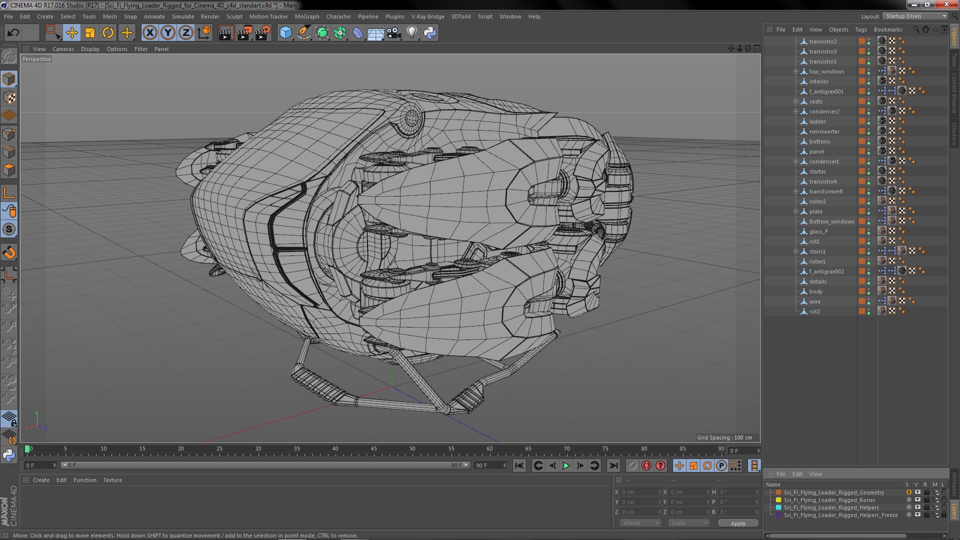 3D Sci Fi Flying Loader Rigged for Cinema 4D