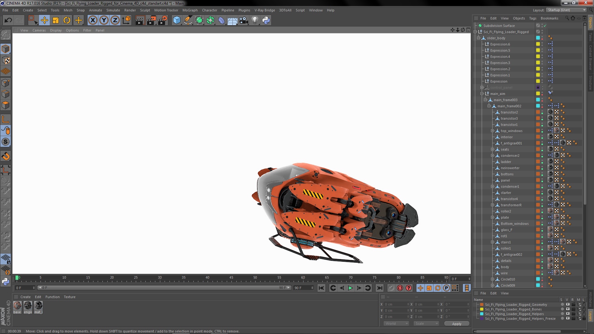 3D Sci Fi Flying Loader Rigged for Cinema 4D