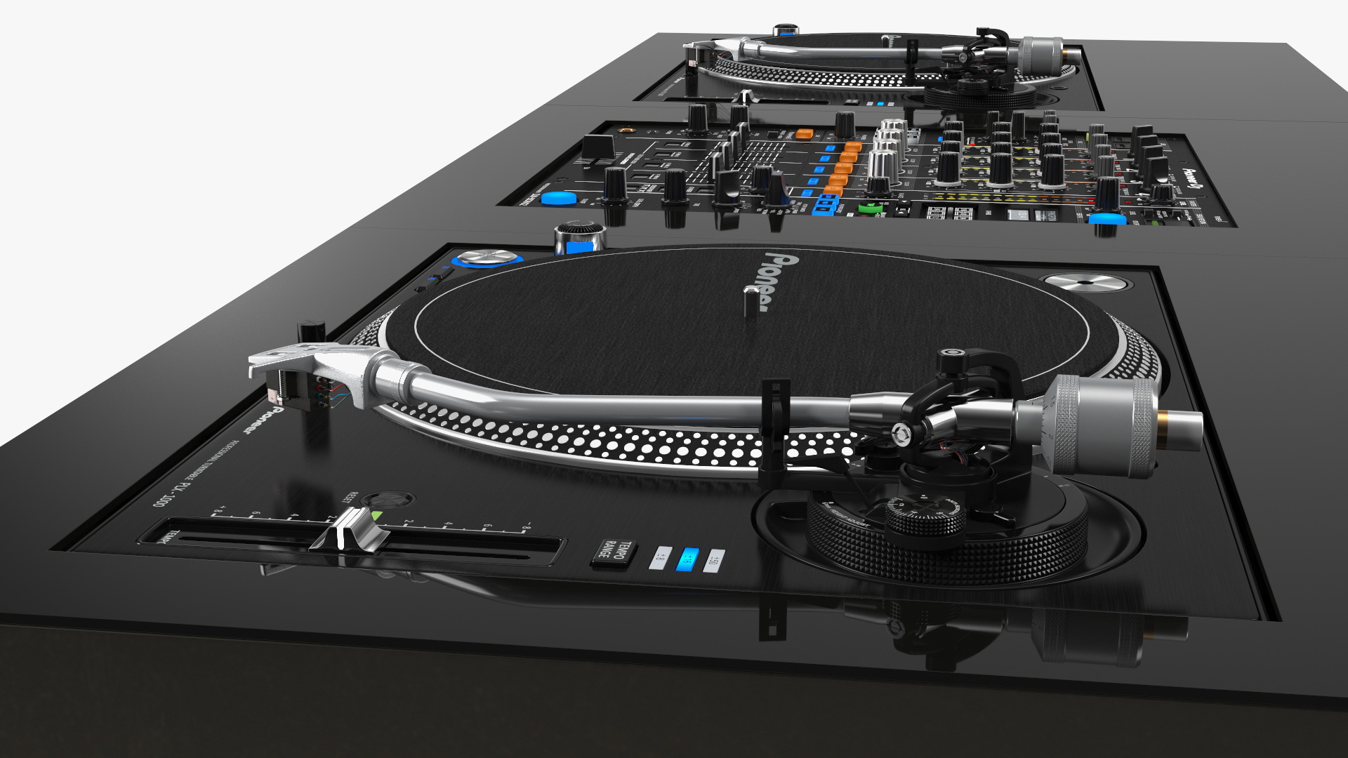 DJ Console with Mixer Pioneer and Purple Lighting 3D model