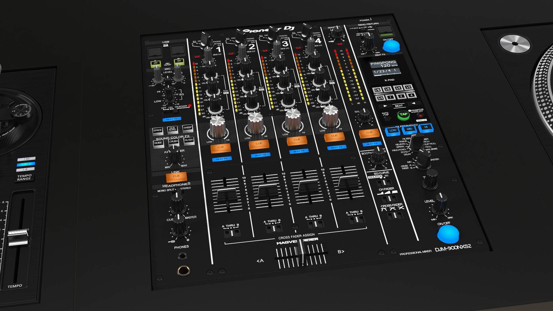 DJ Console with Mixer Pioneer and Purple Lighting 3D model
