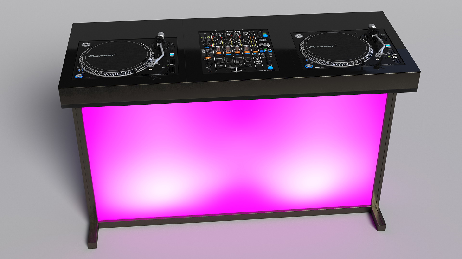 DJ Console with Mixer Pioneer and Purple Lighting 3D model