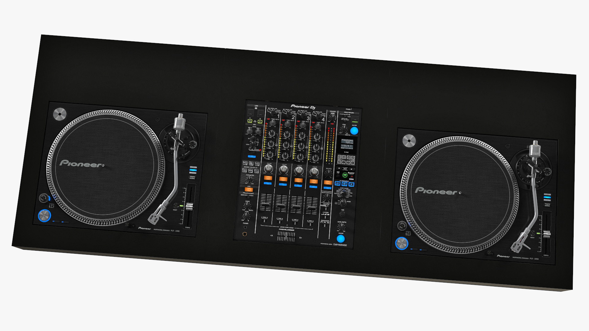 DJ Console with Mixer Pioneer and Purple Lighting 3D model