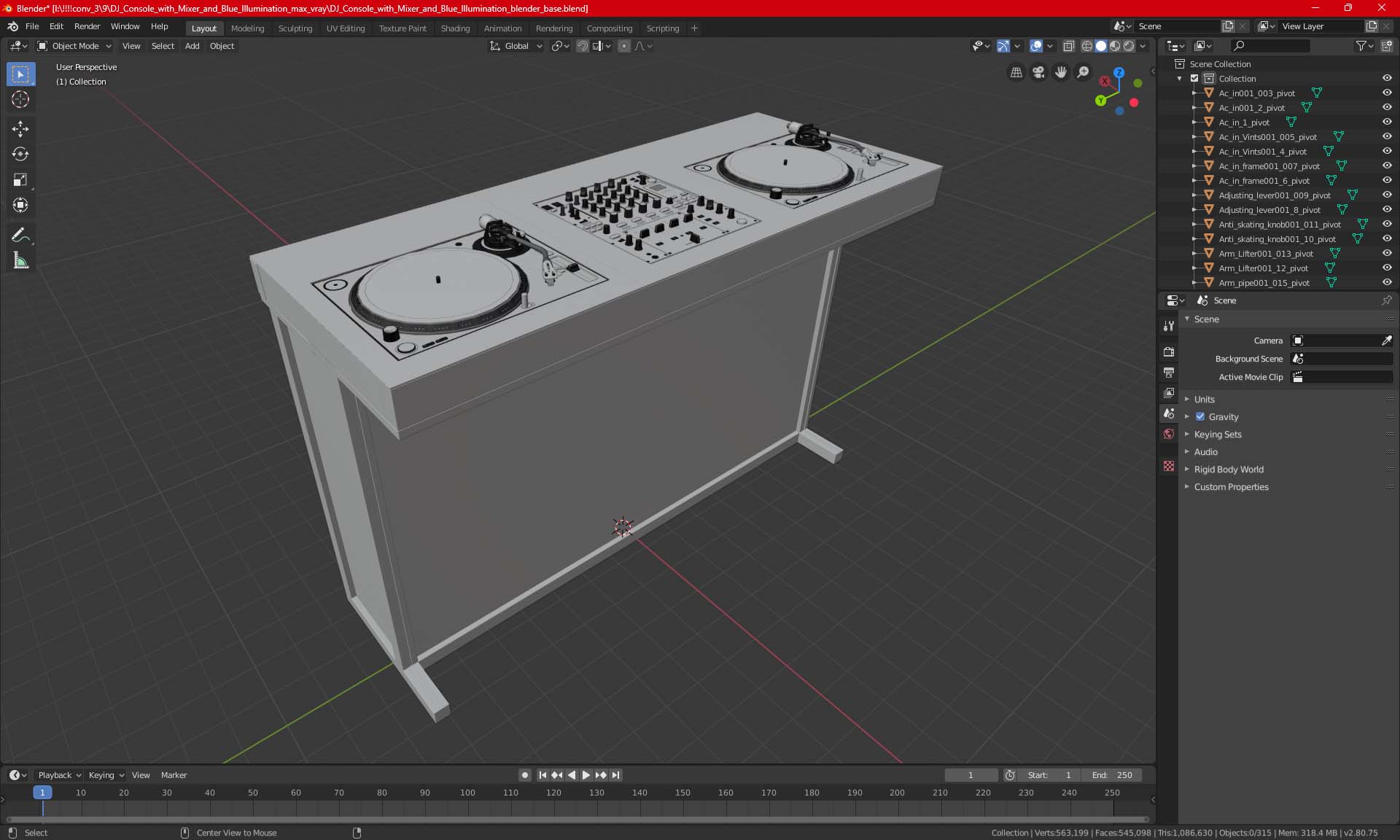 DJ Console with Mixer Pioneer and Purple Lighting 3D model