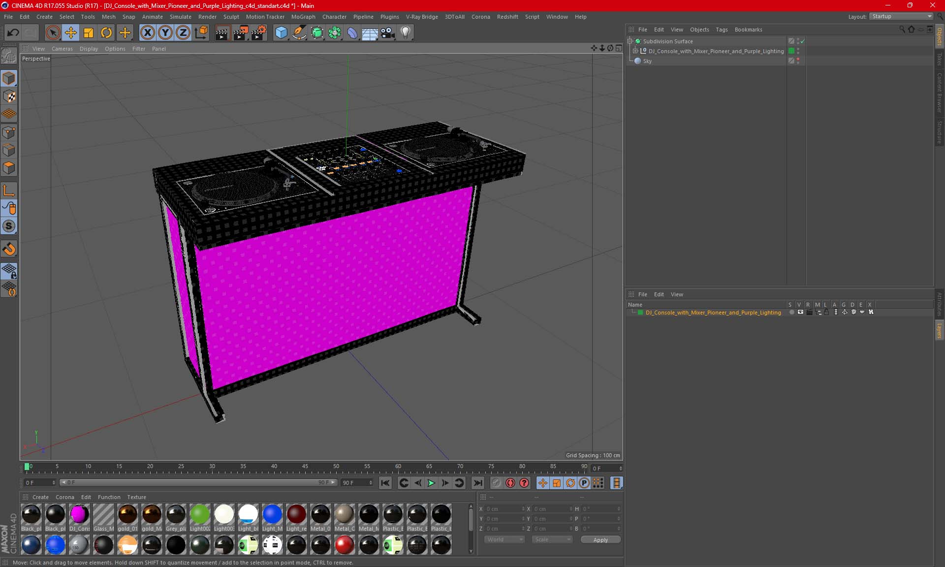 DJ Console with Mixer Pioneer and Purple Lighting 3D model