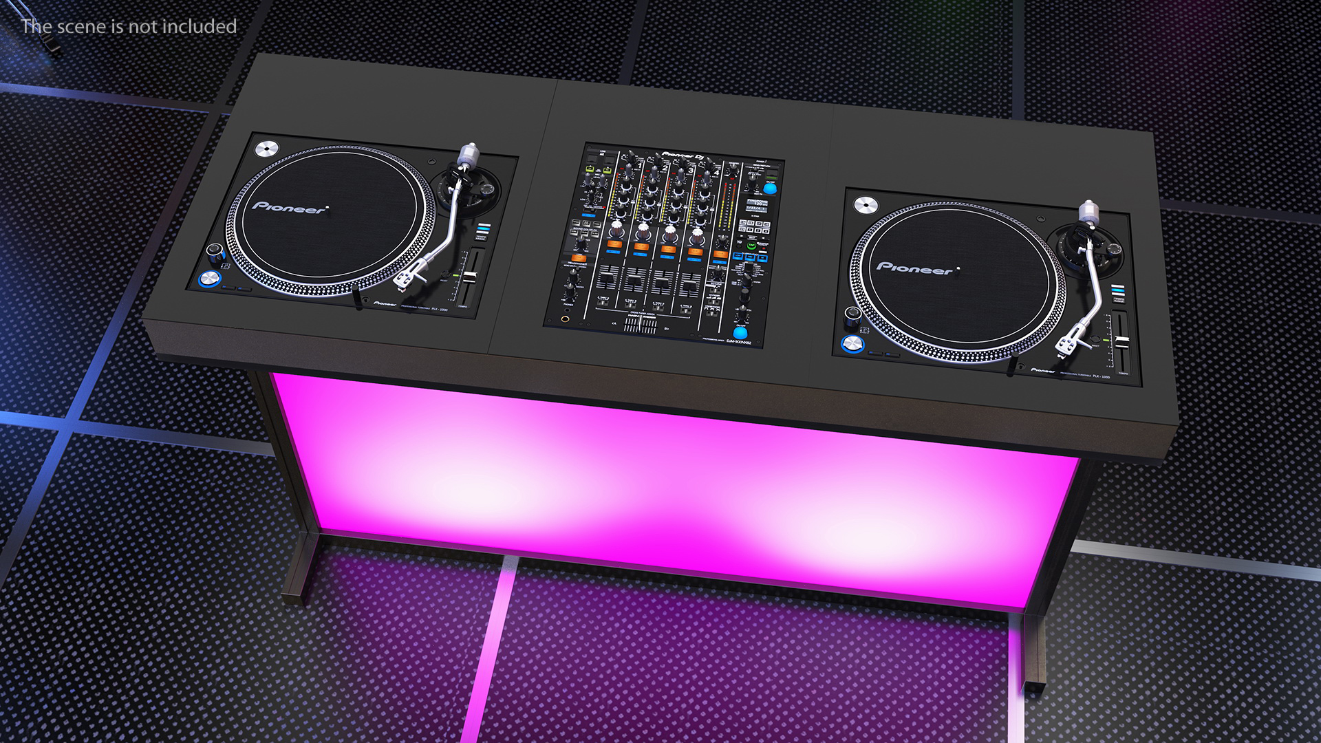 DJ Console with Mixer Pioneer and Purple Lighting 3D model