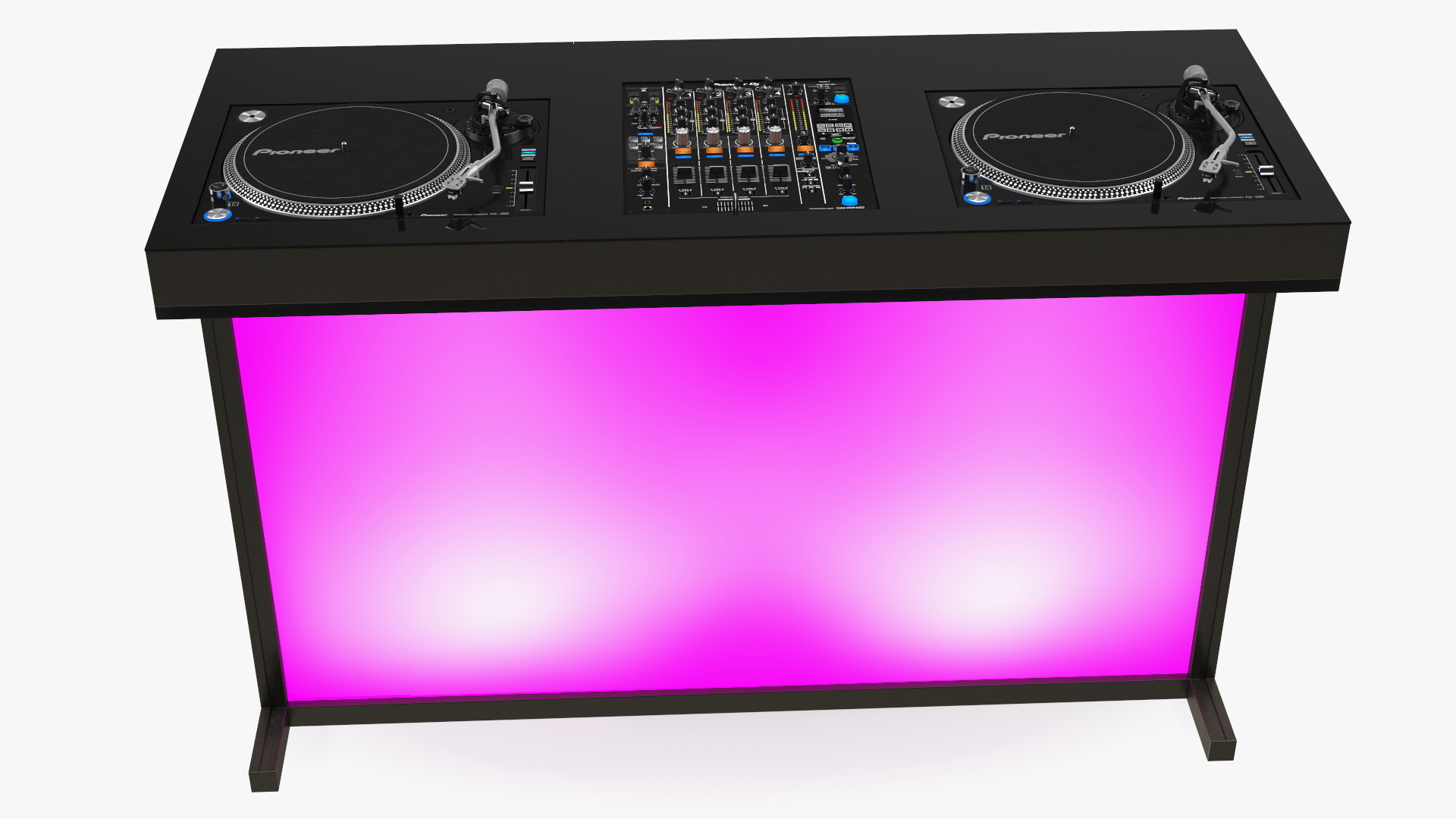 DJ Console with Mixer Pioneer and Purple Lighting 3D model