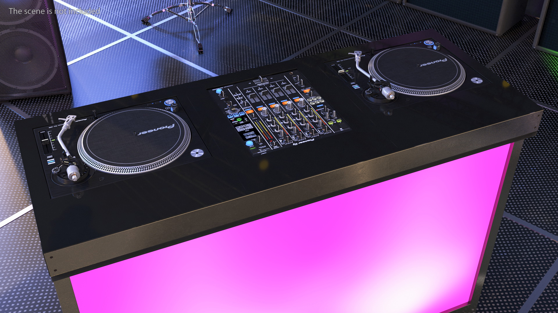 DJ Console with Mixer Pioneer and Purple Lighting 3D model
