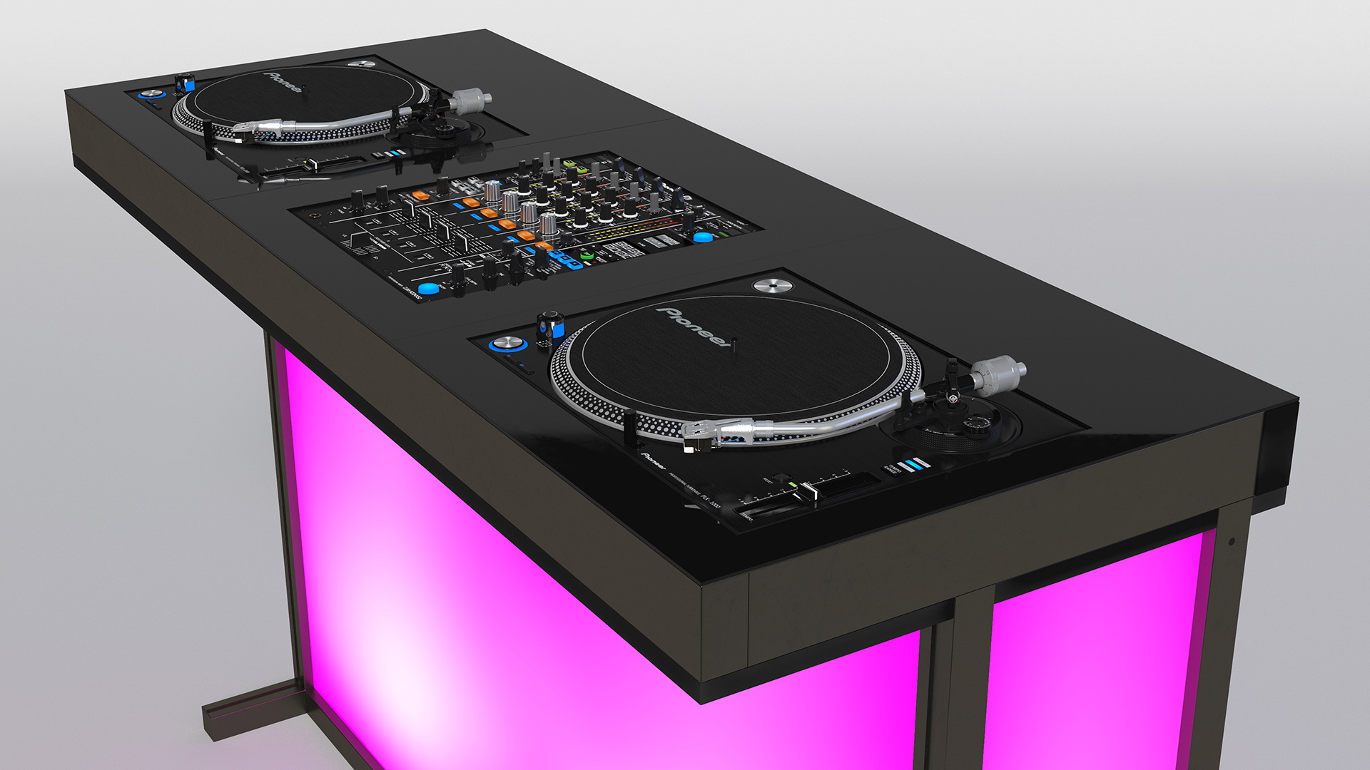 DJ Console with Mixer Pioneer and Purple Lighting 3D model