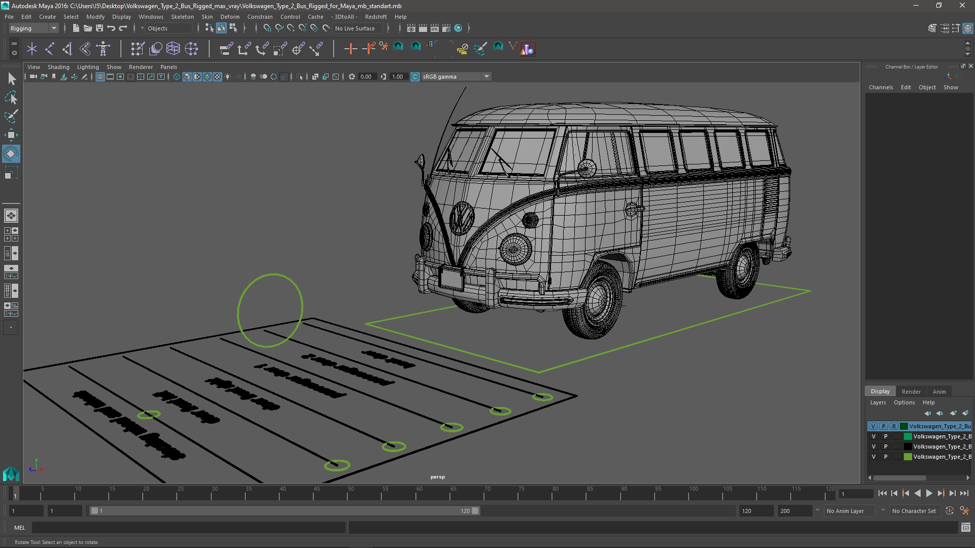 Volkswagen Type 2 Bus Rigged for Maya 3D