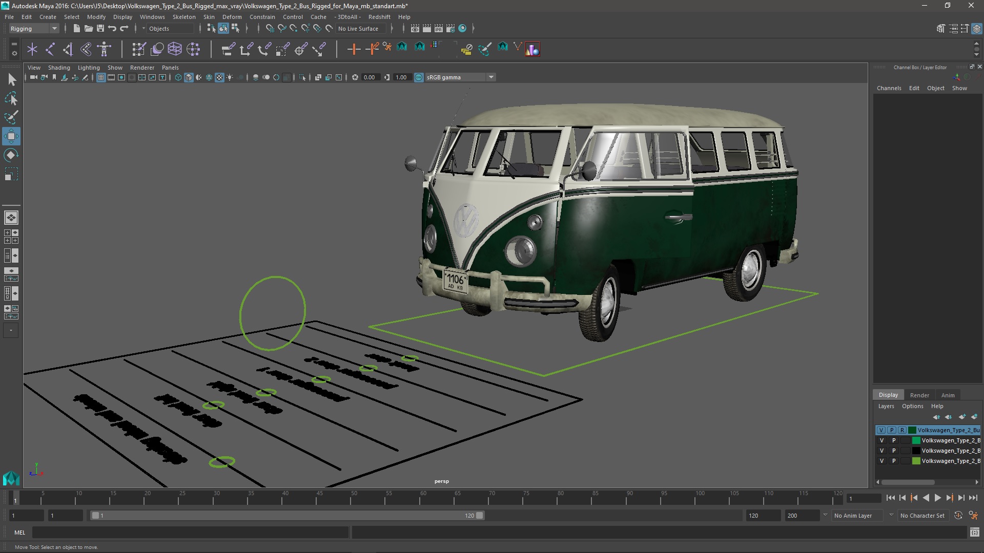 Volkswagen Type 2 Bus Rigged for Maya 3D