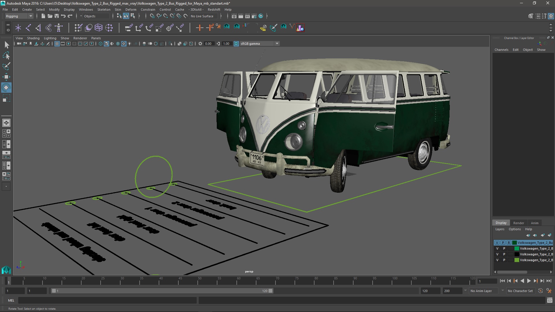 Volkswagen Type 2 Bus Rigged for Maya 3D