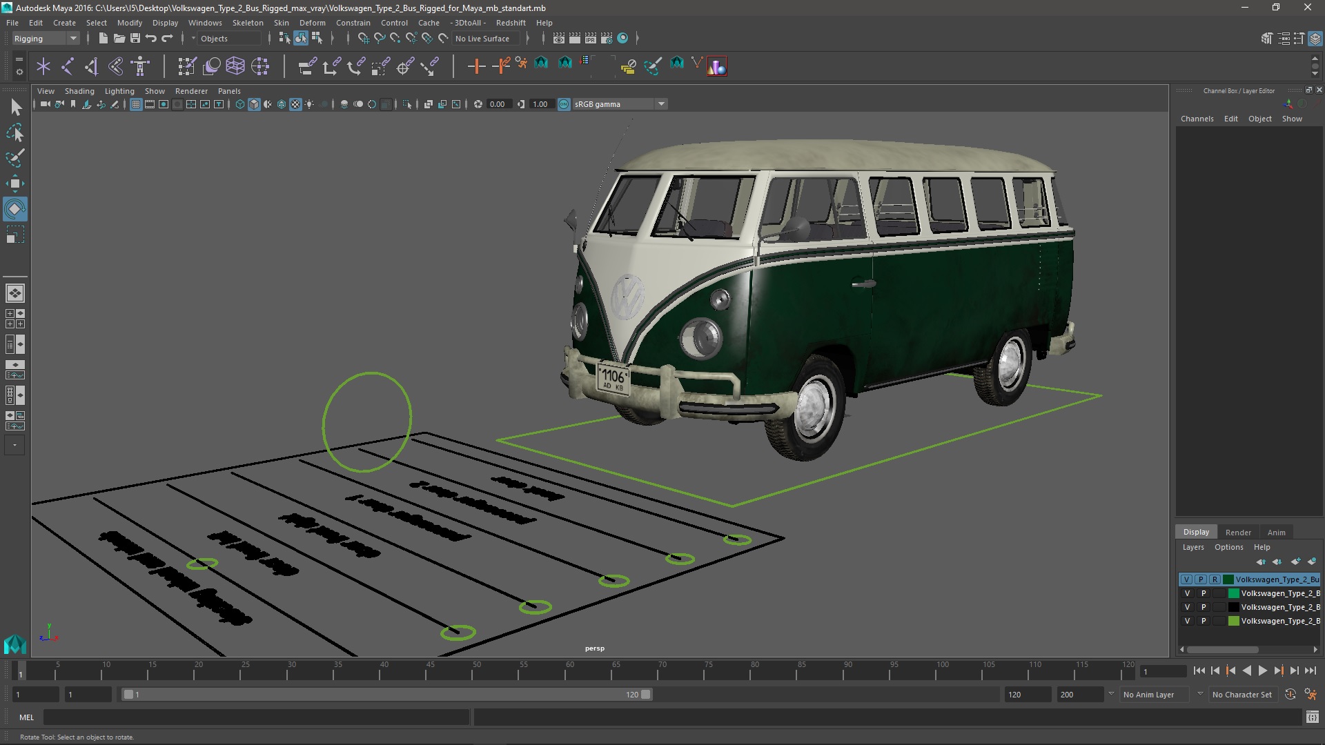 Volkswagen Type 2 Bus Rigged for Maya 3D