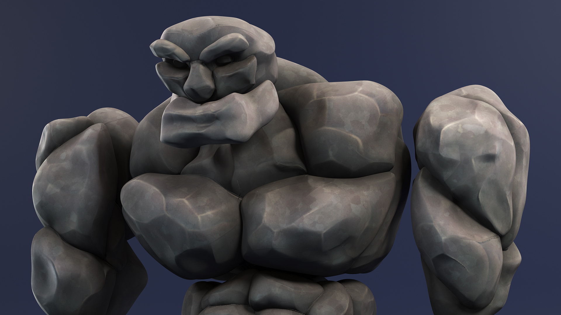 Stone Golem Cartoon Gray Stone Standing 3D model