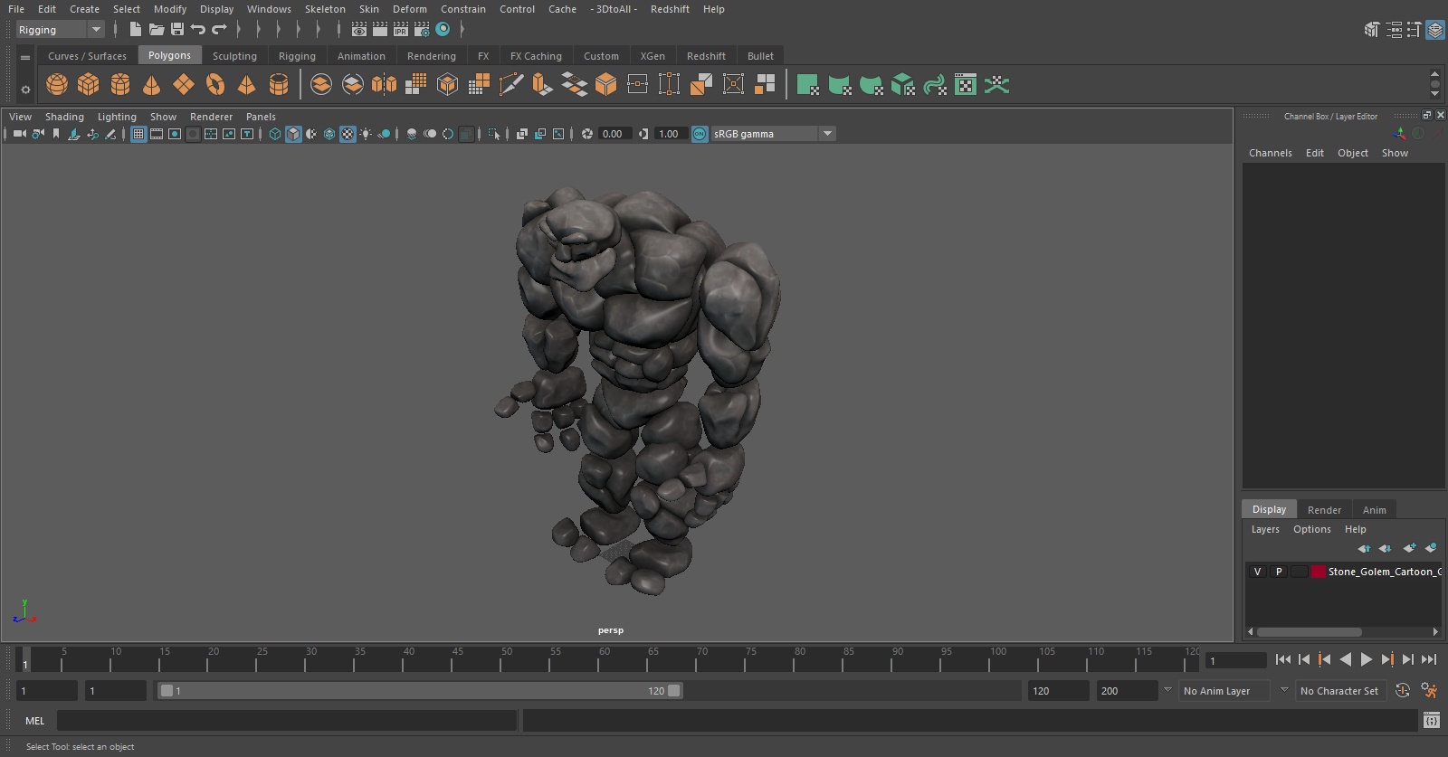 Stone Golem Cartoon Gray Stone Standing 3D model