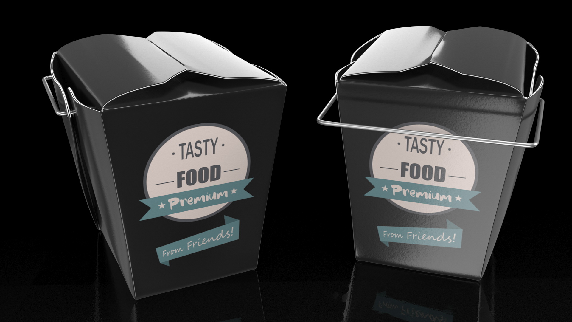 Black Paper Chinese Takeout Box 16 Oz 3D