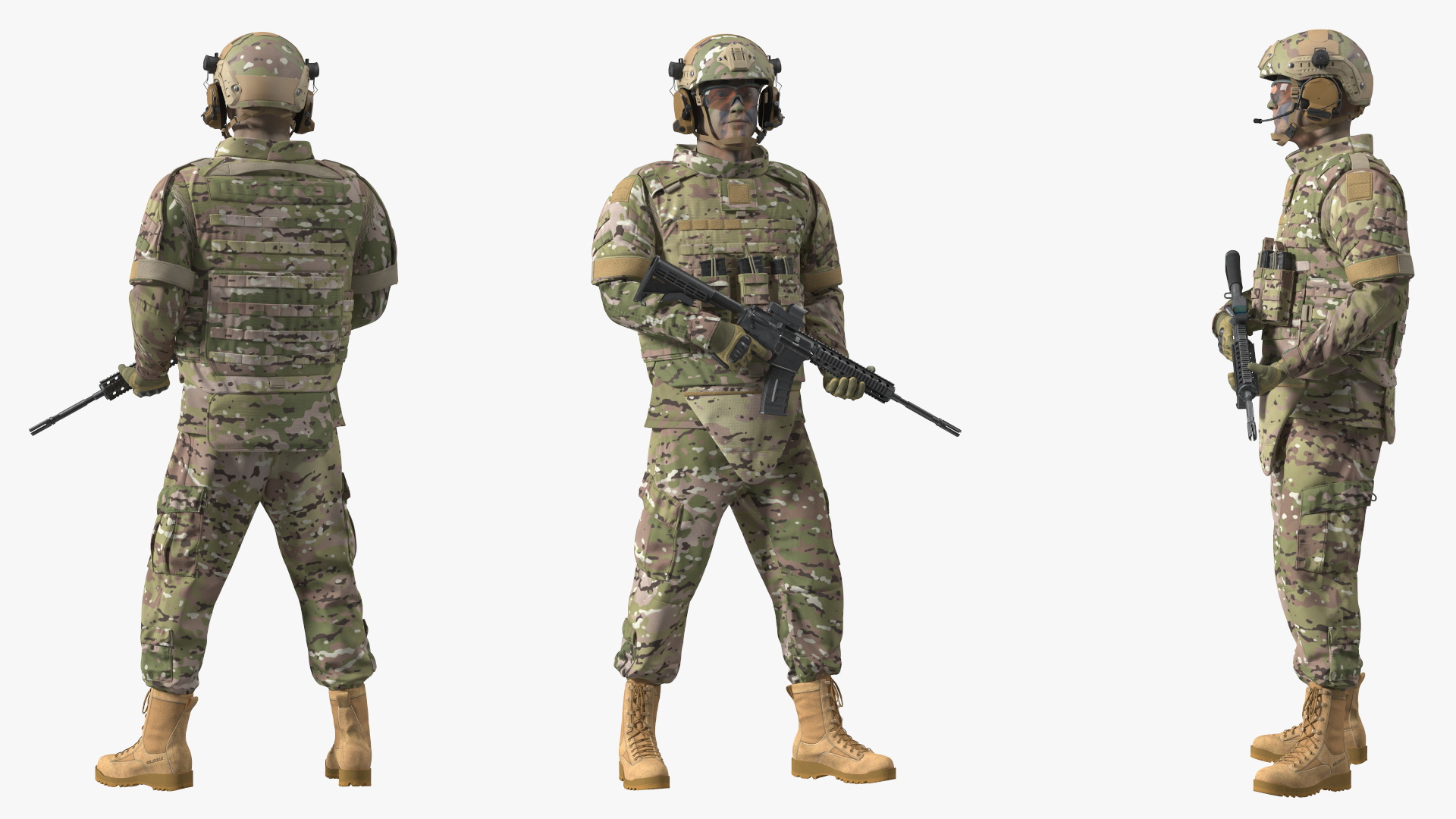 3D model Soldier in Green Gear and Assault Rifle Rigged for Cinema 4D