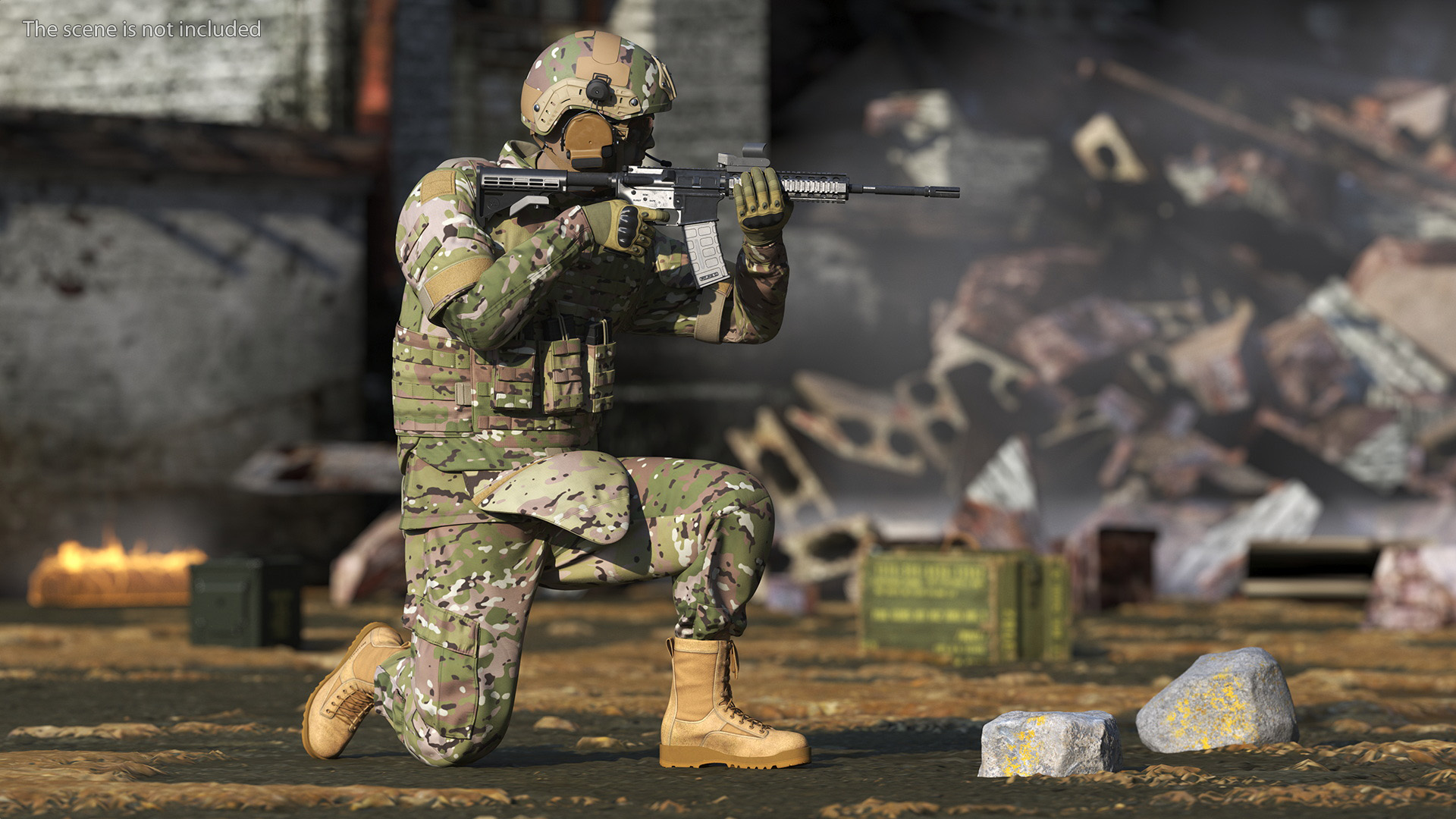 3D model Soldier in Green Gear and Assault Rifle Rigged for Cinema 4D