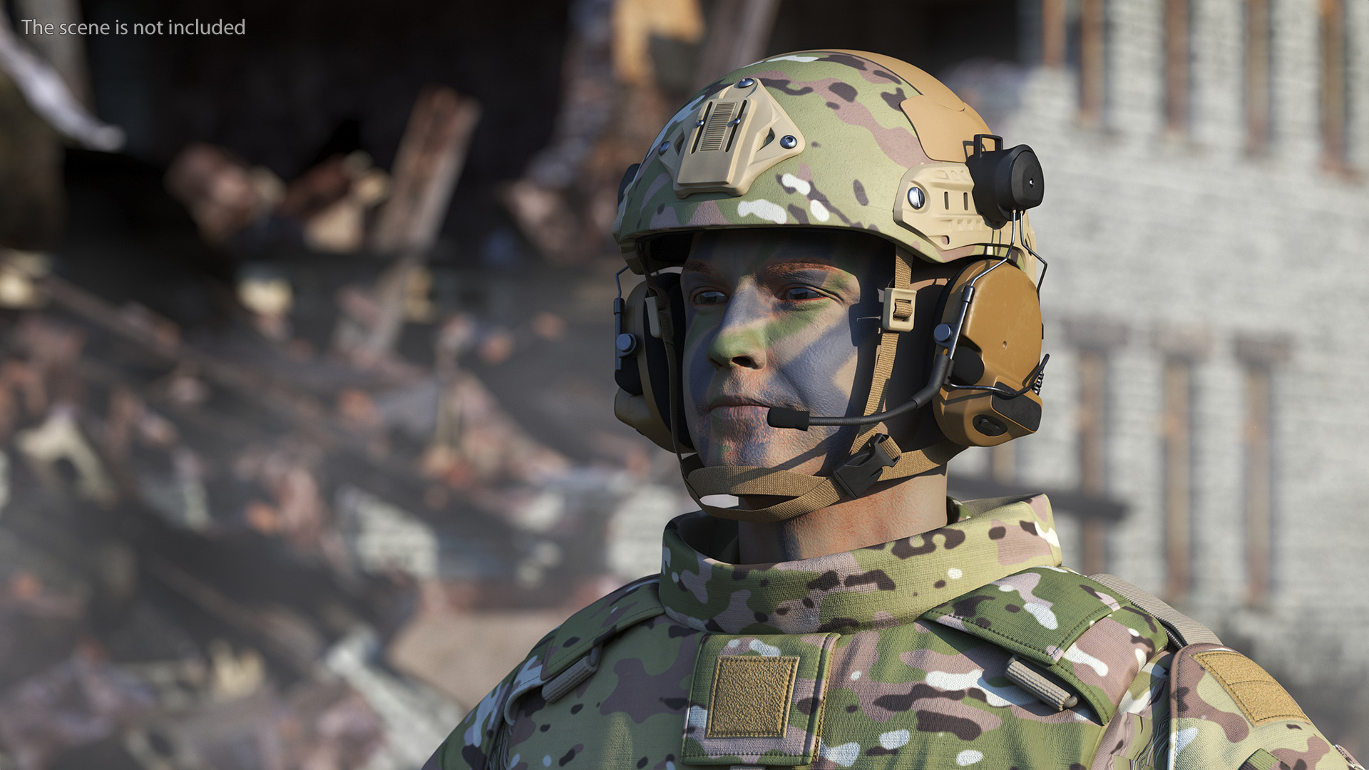 3D model Soldier in Green Gear and Assault Rifle Rigged for Cinema 4D
