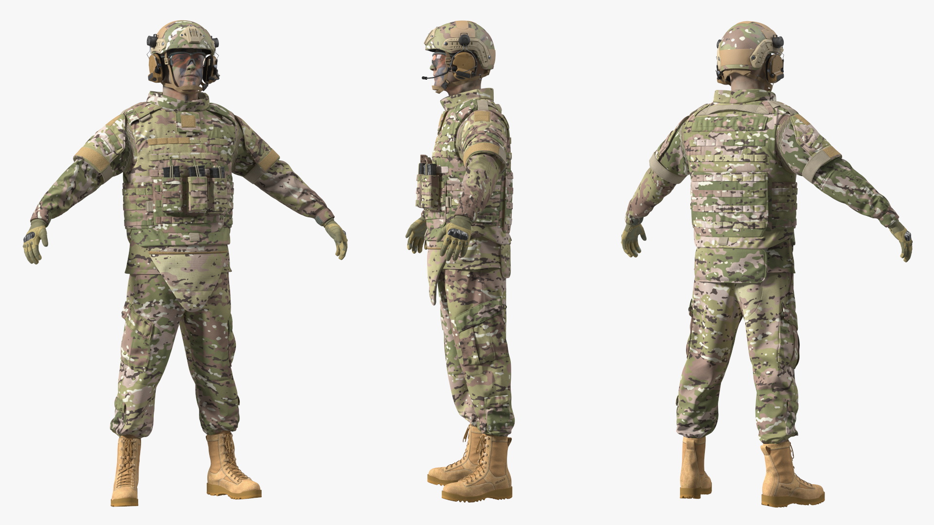 3D model Soldier in Green Gear and Assault Rifle Rigged for Cinema 4D