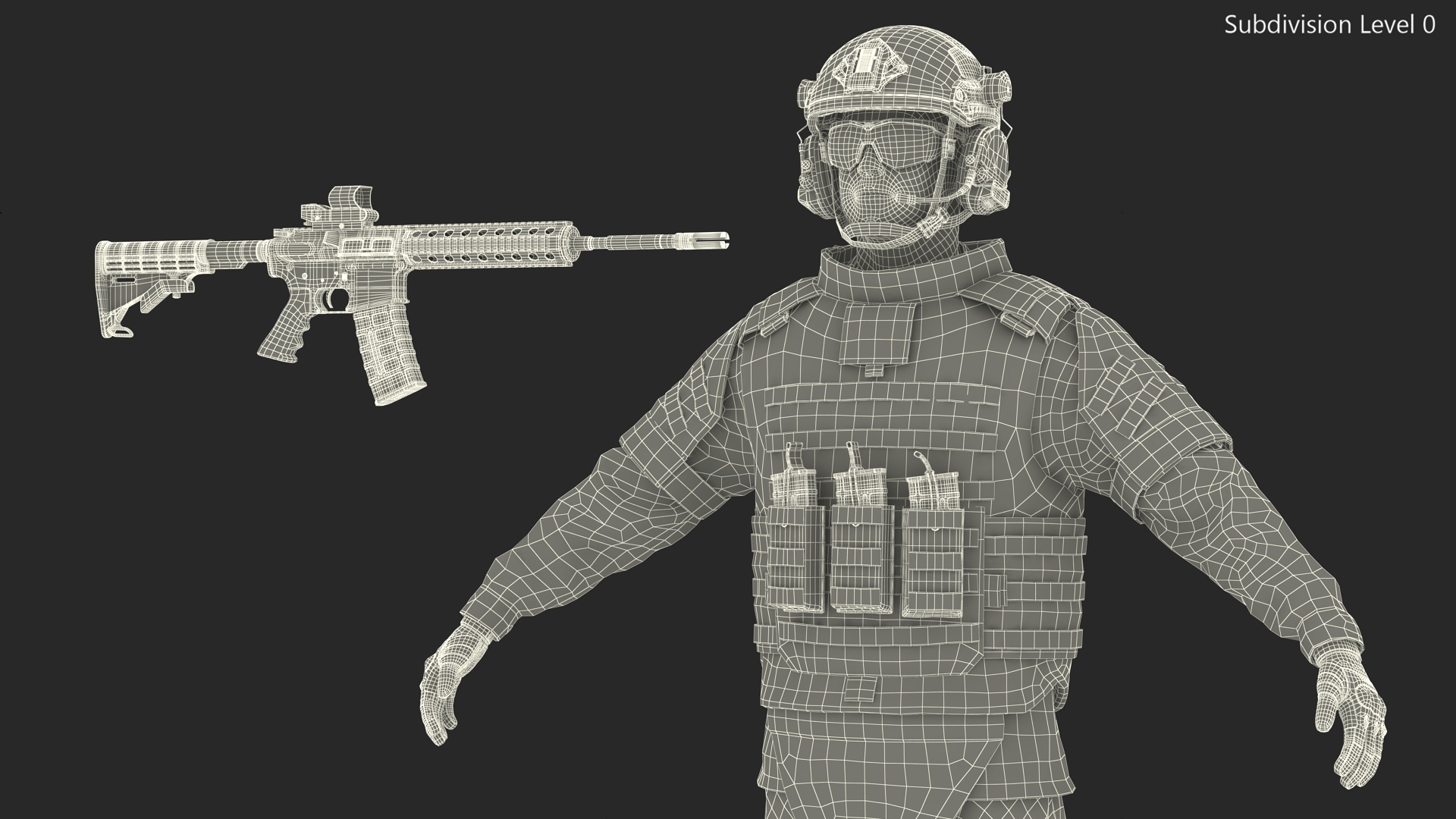 3D model Soldier in Green Gear and Assault Rifle Rigged for Cinema 4D