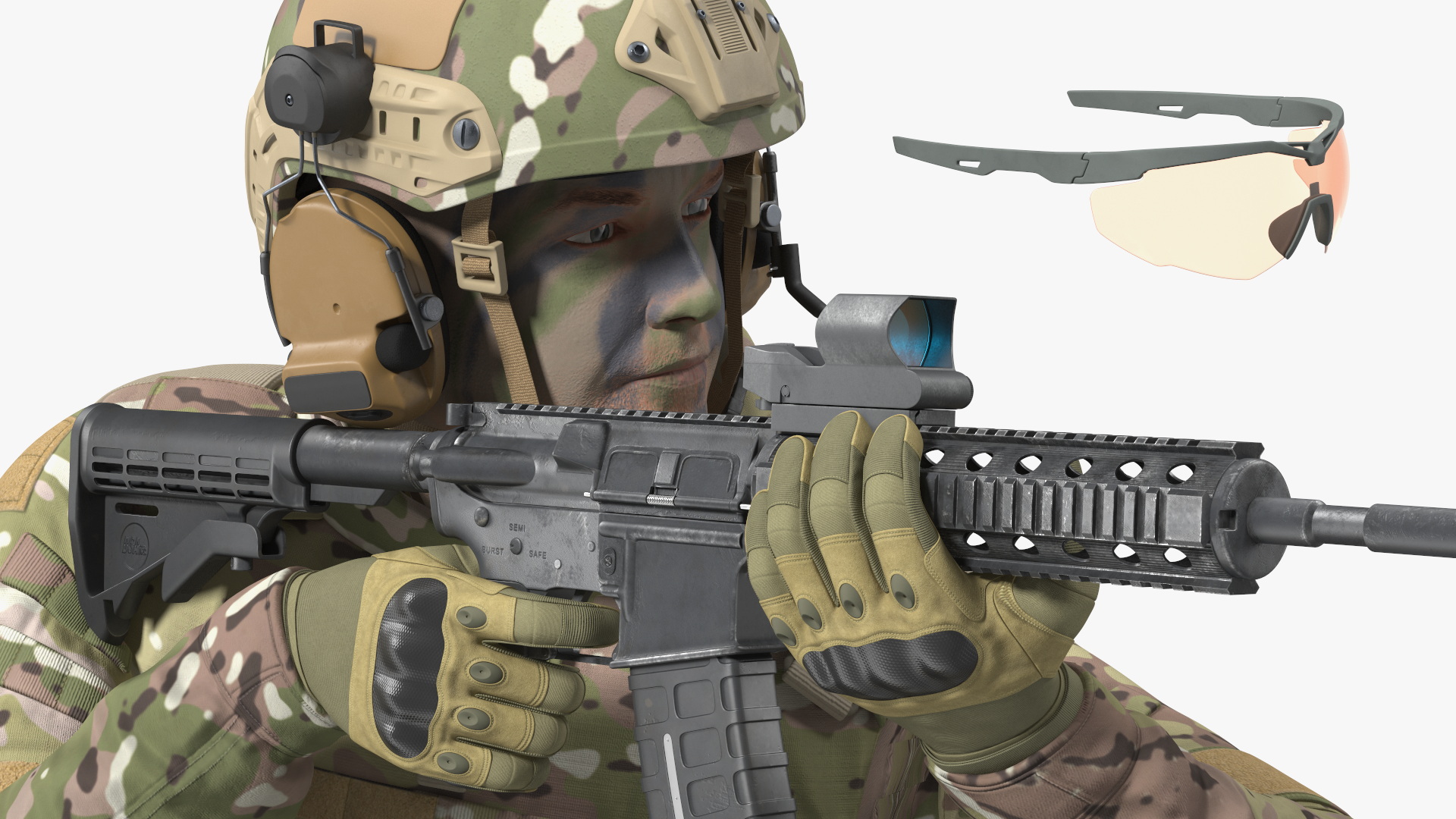3D model Soldier in Green Gear and Assault Rifle Rigged for Cinema 4D