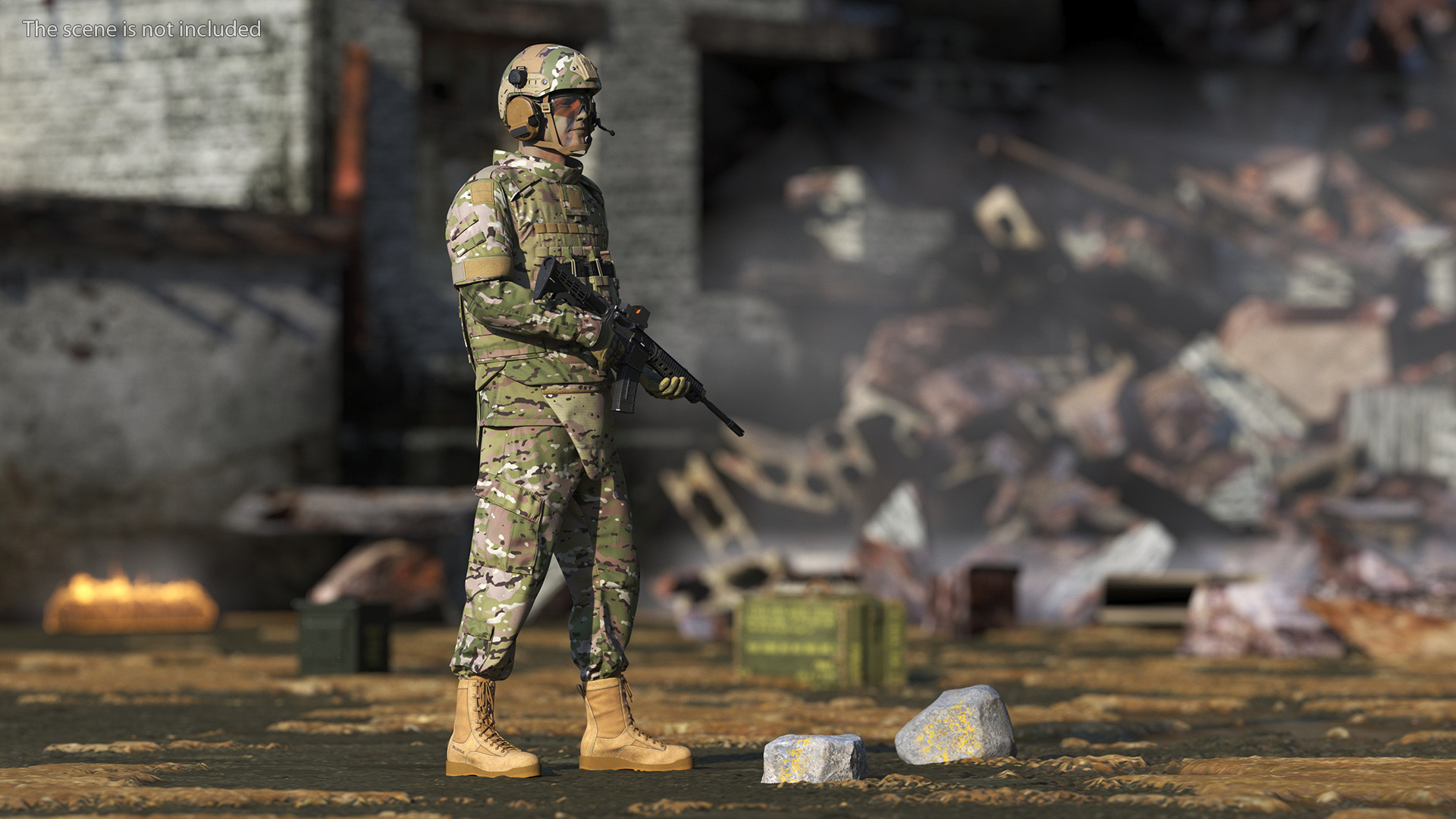 3D model Soldier in Green Gear and Assault Rifle Rigged for Cinema 4D